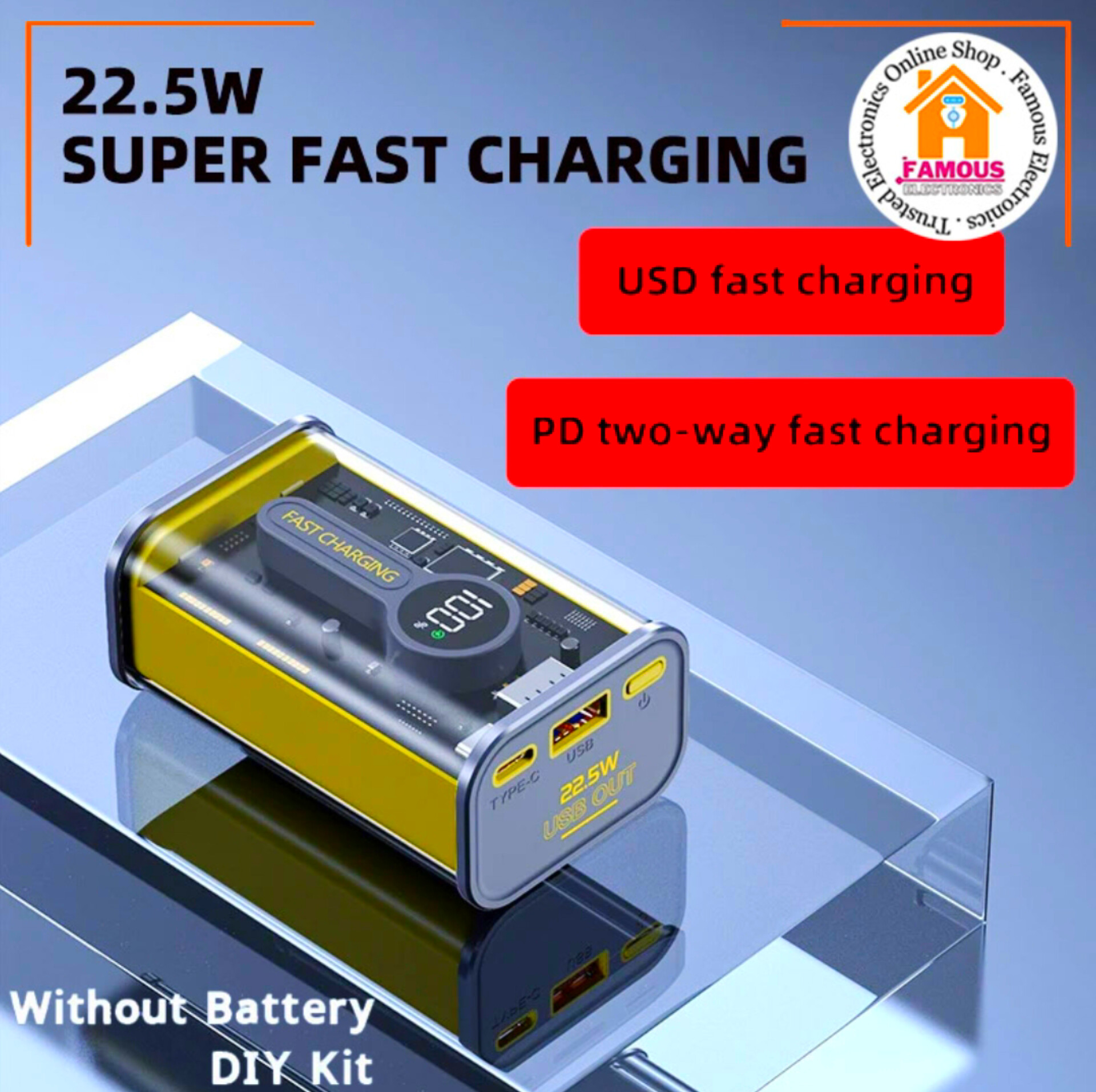 PD22.5W Nothing Power Bank Case Transparent Power Bank Fast Charging External Battery for Mobile and others Battery Charger (Without Battery) Used 2 cell 18650 model Li-ion battery_img_2