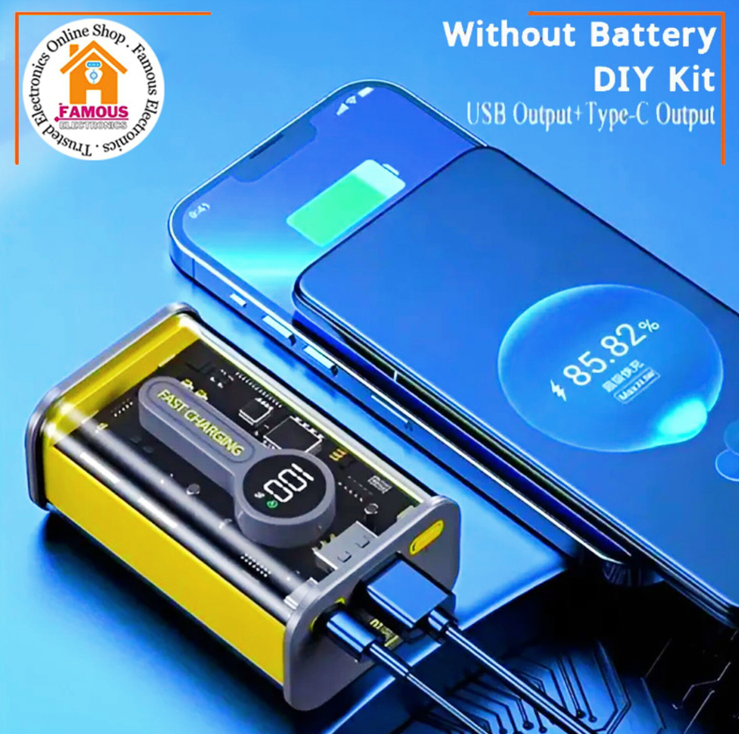 PD22.5W Nothing Power Bank Case Transparent Power Bank Fast Charging External Battery for Mobile and others Battery Charger (Without Battery) Used 2 cell 18650 model Li-ion battery_img_0