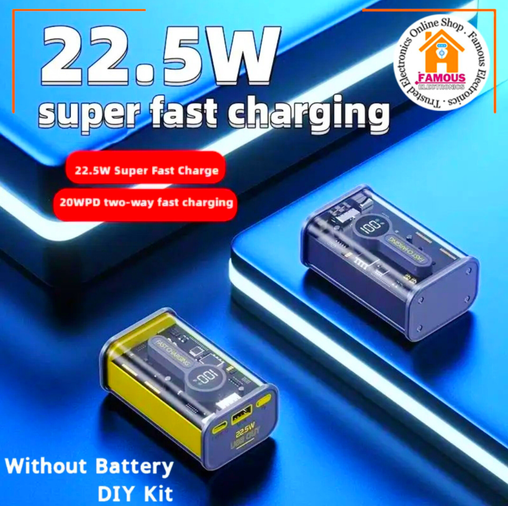 PD22.5W Nothing Power Bank Case Transparent Power Bank Fast Charging External Battery for Mobile and others Battery Charger (Without Battery) Used 2 cell 18650 model Li-ion battery_img_5