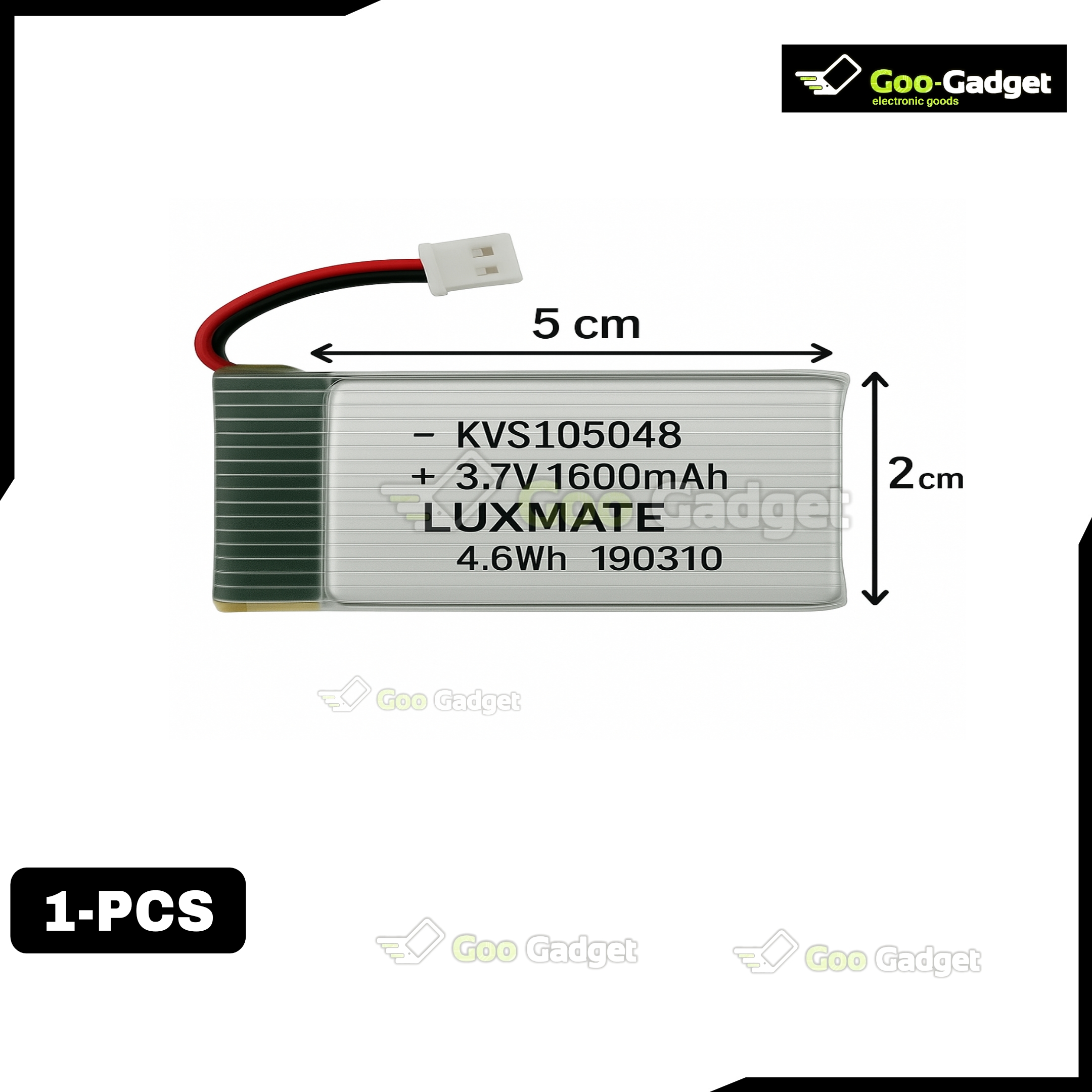 3.7V 1600mAh Rechargeable LiPo Battery for RC Drones, Cars & Toys