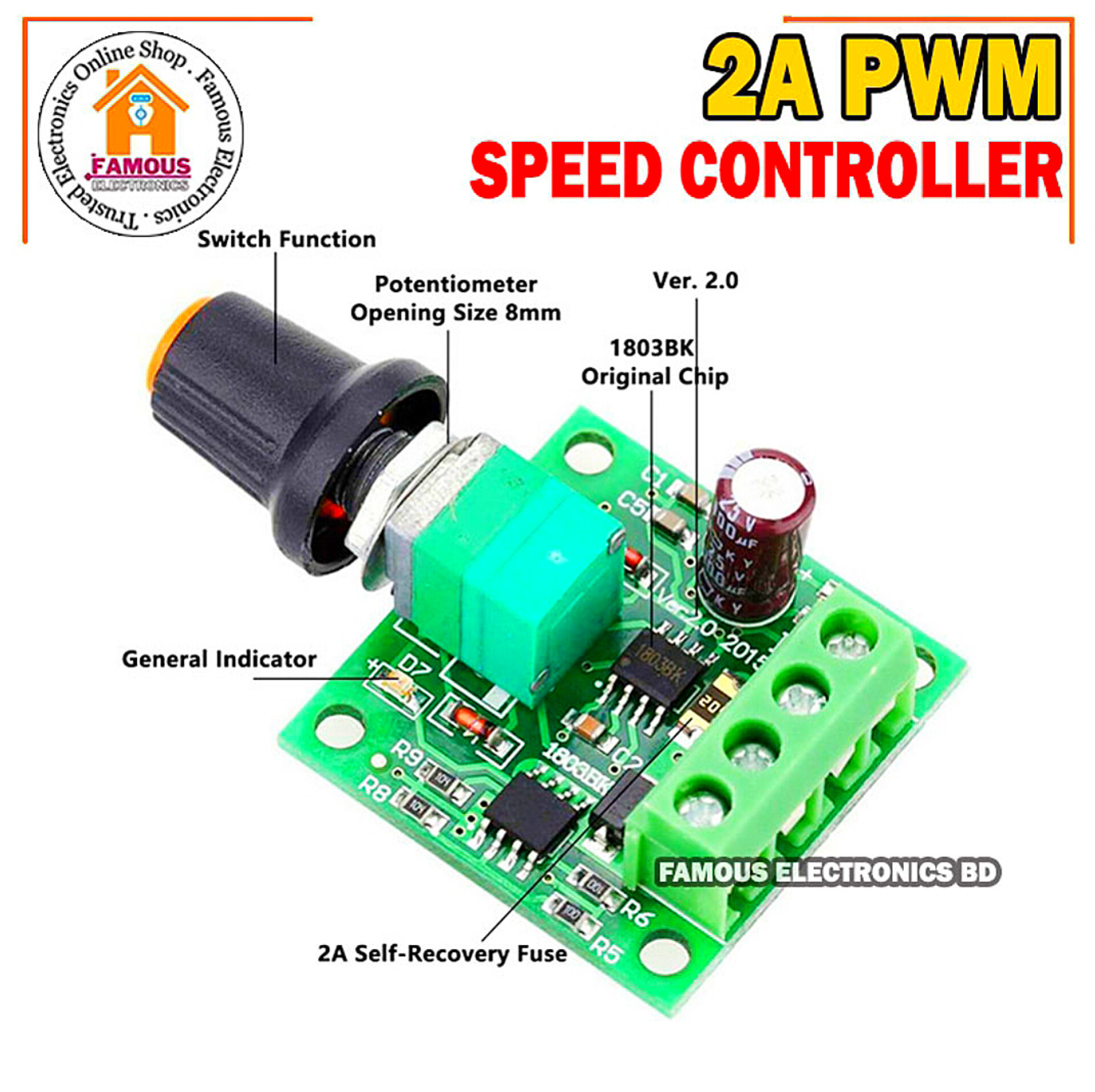 Motor Speed Controller DC 1.8V-15V 2A PWM - Voltage Regulator - Adjustable Switch - Easily Control and Optimize Motor Speed with Precision_img_4