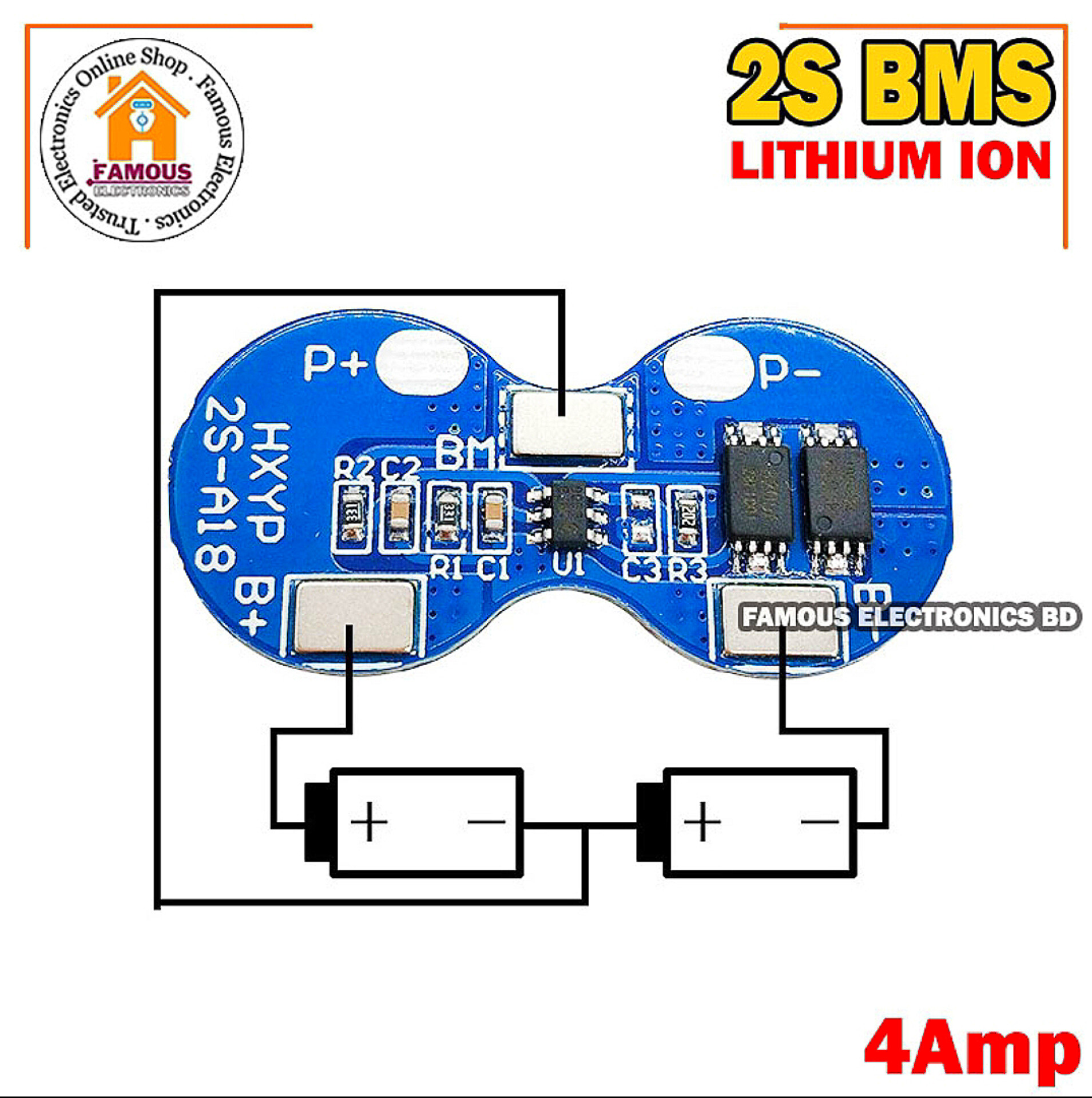BMS Charger Protection Board for Li-ion 18650 HXYP-2S-A18 2S 4A 7.4V_img_3