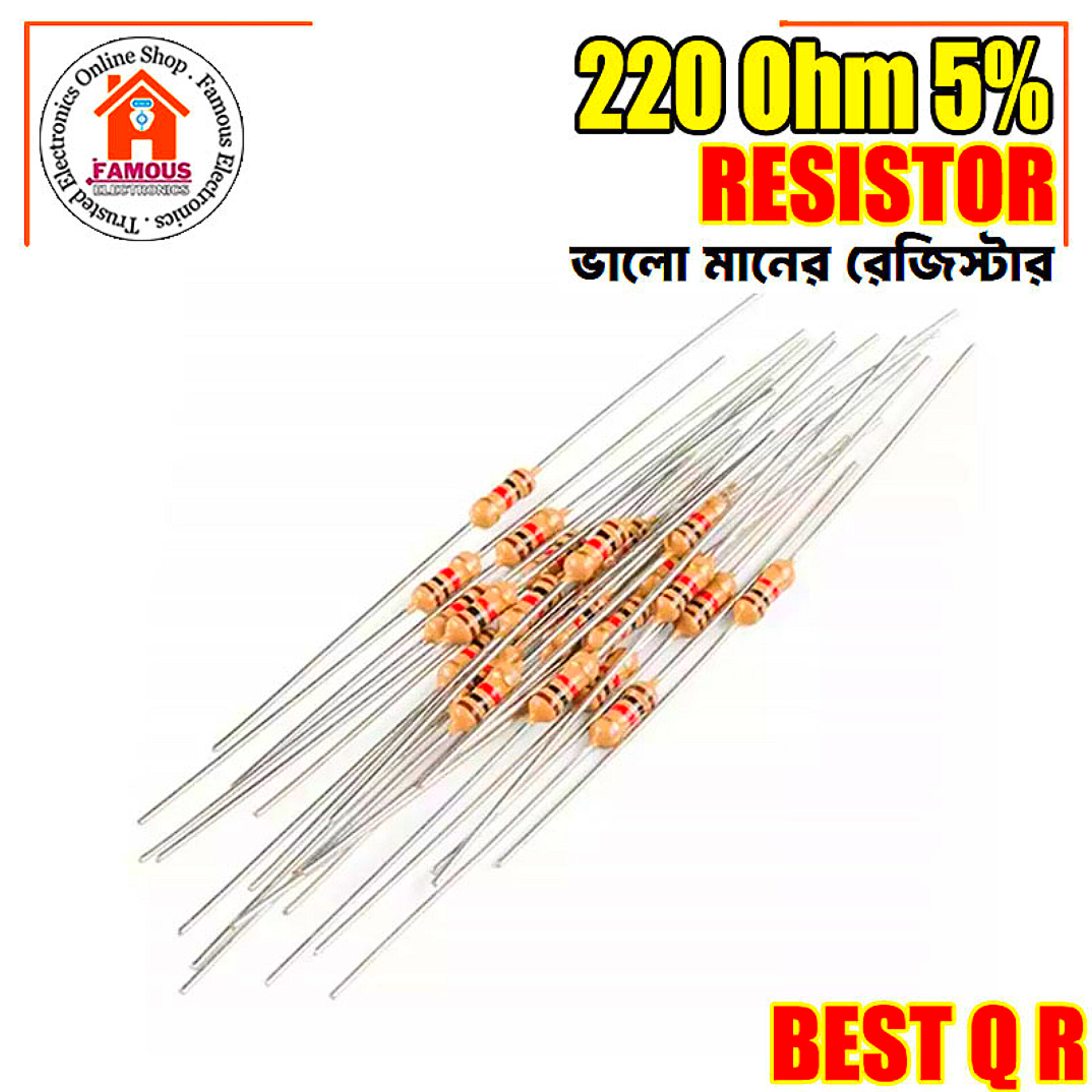 10PCS Resistor 220Ohm Carbon Film Resistor 220 1/4W Resistance 0.25 Watt 5% Tolerance Fixed Resistors For Passive Components Parts_img_1