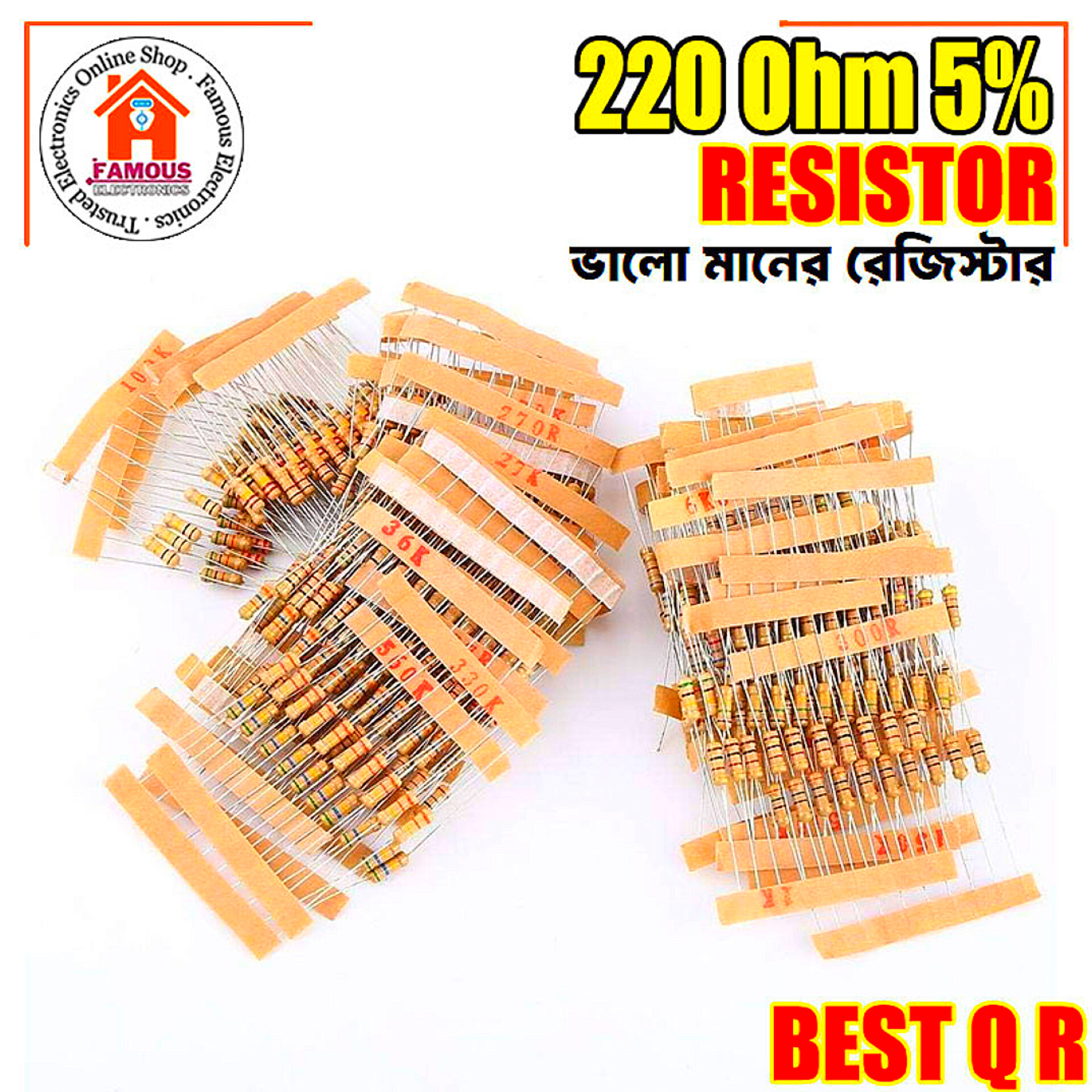 10PCS Resistor 220Ohm Carbon Film Resistor 220 1/4W Resistance 0.25 Watt 5% Tolerance Fixed Resistors For Passive Components Parts_img_4