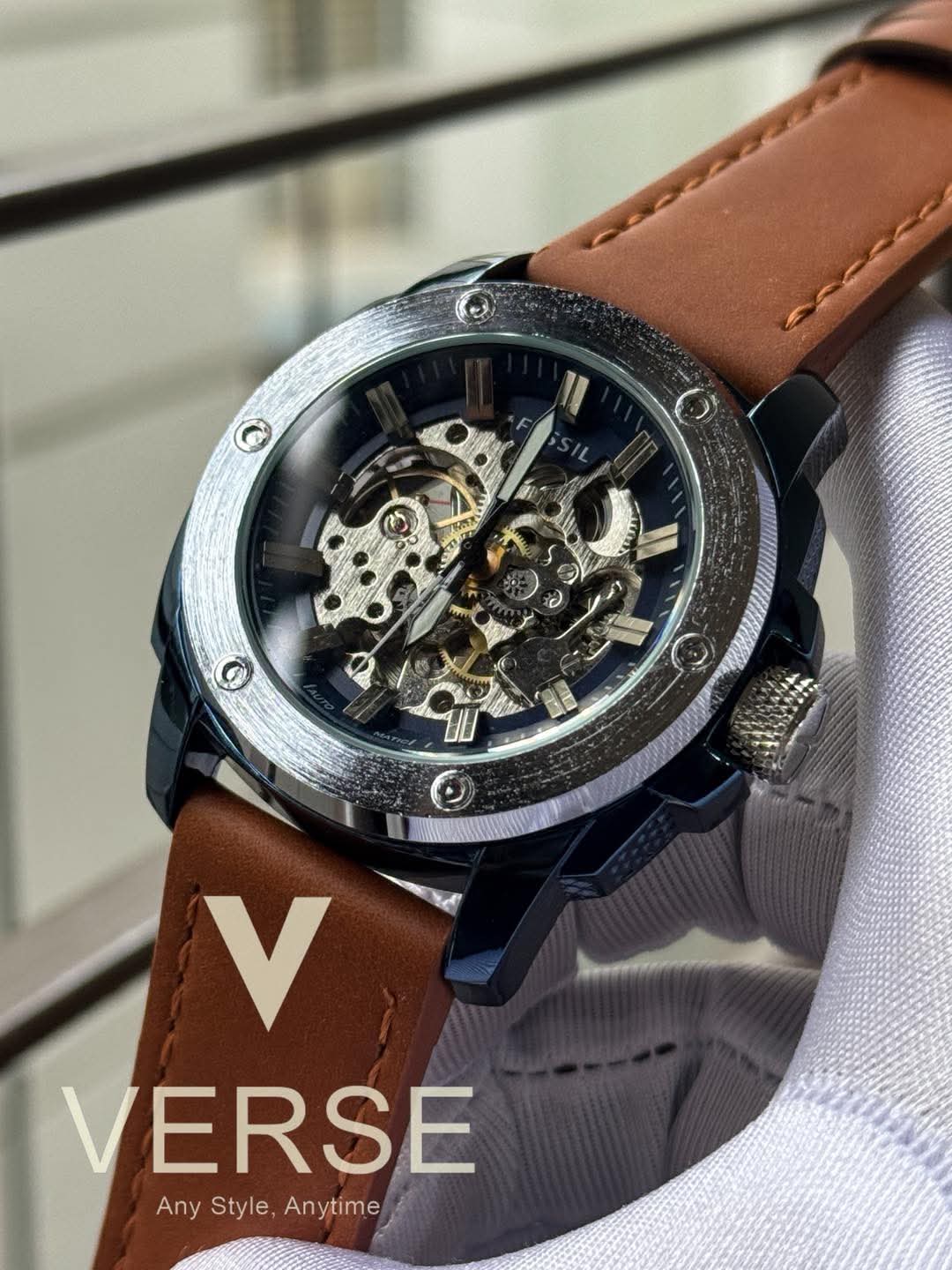 Fossil Auto mustard belt black dial