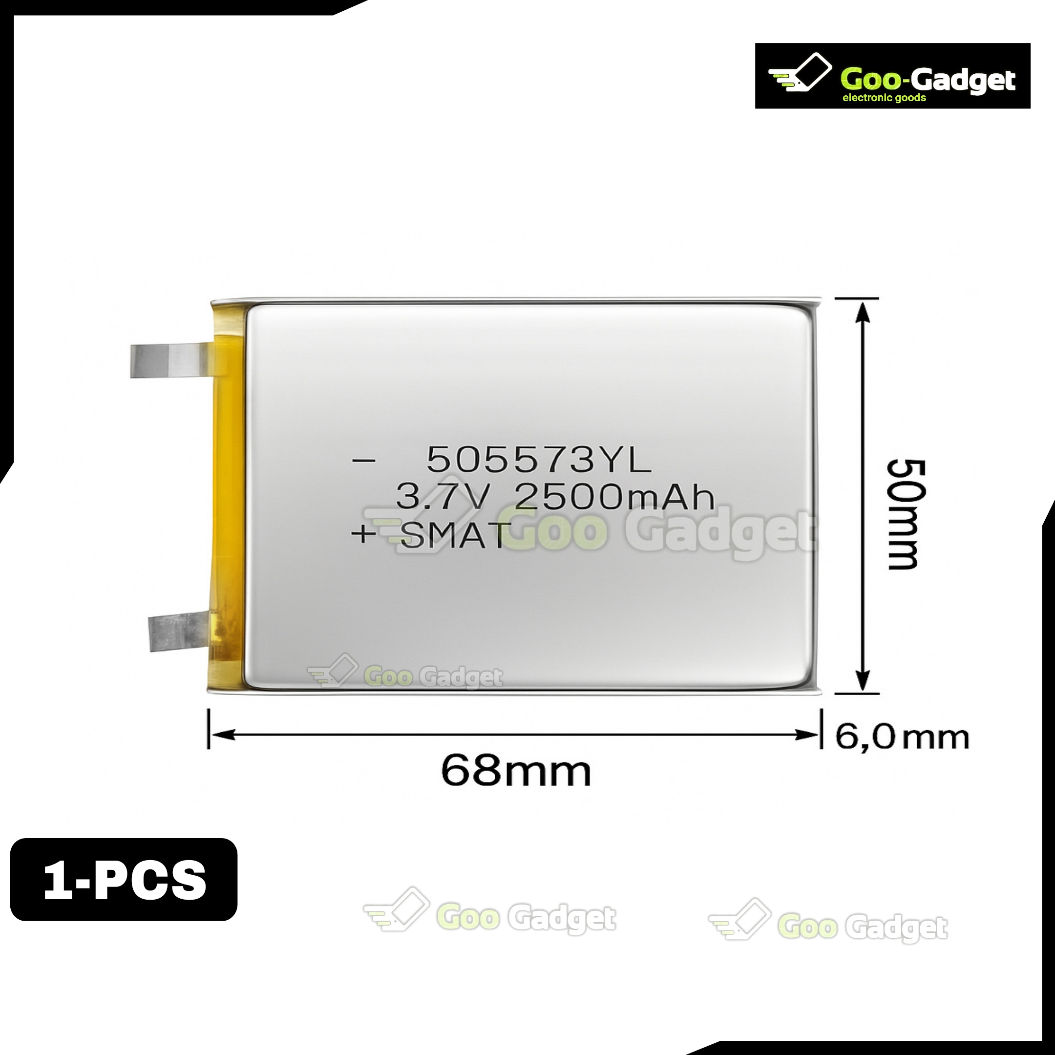 3.7V 2500mAh 9.25Wh Lithium Polymer Rechargeable Battery