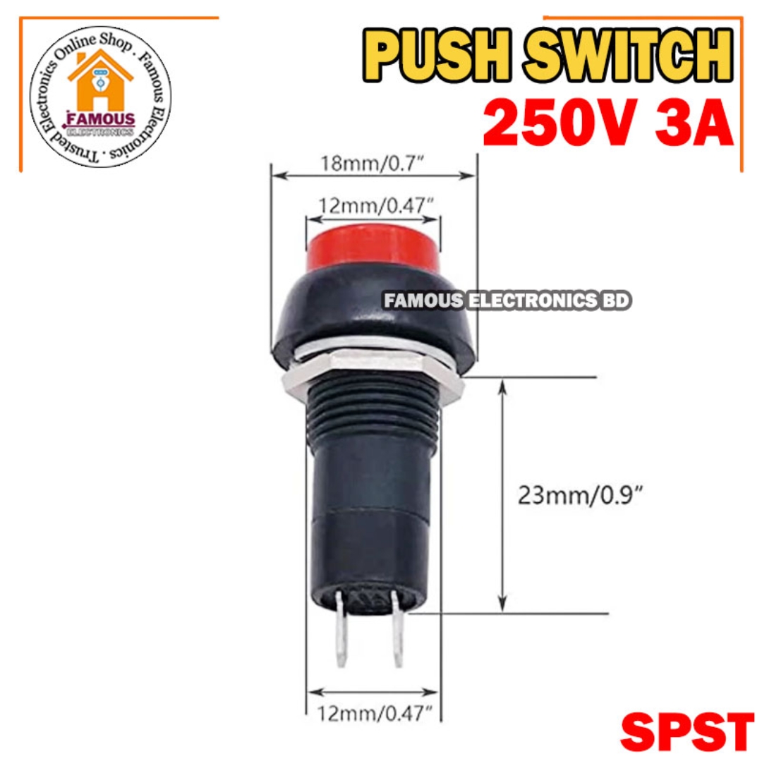 1PCS Push Switch PBS-11 PUSH BUTTON AC 250V 3A 2 Pin Leads On Off SPST RED CAP Plastic Push Button Switch Latching Switches_img_2
