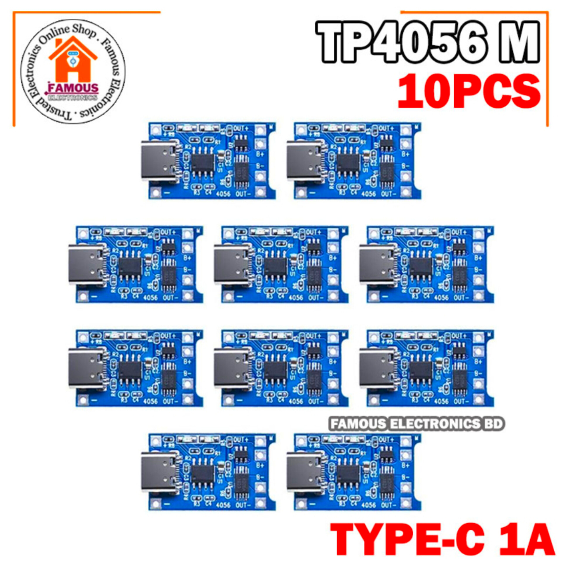 10PCS TP4056 Type-C USB 5V 1A 18650 Lithium Battery Charger Module Charging Board with Dual Protection Functions_img_0