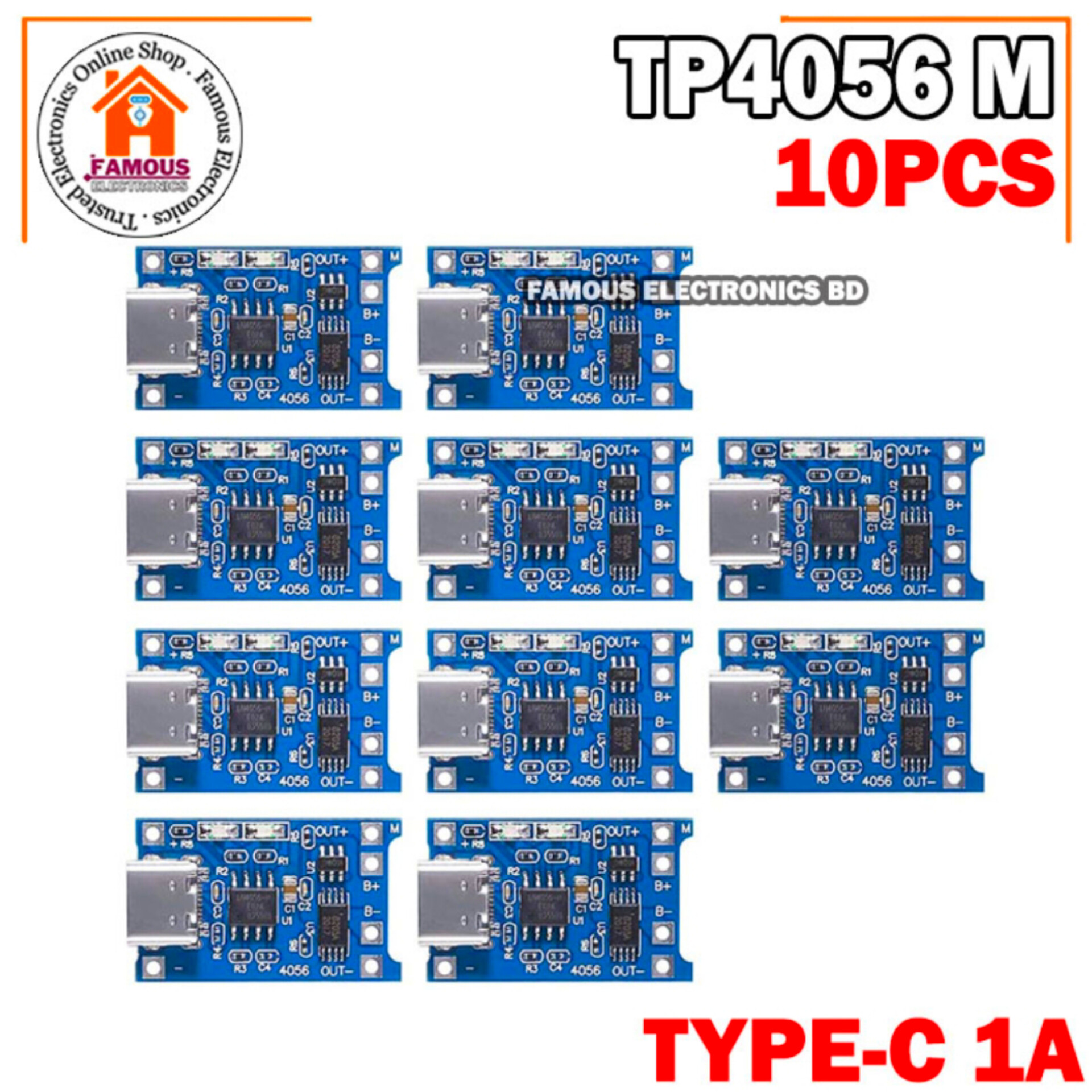 10PCS TP4056 Type-C USB 5V 1A 18650 Lithium Battery Charger Module Charging Board with Dual Protection Functions_img_7