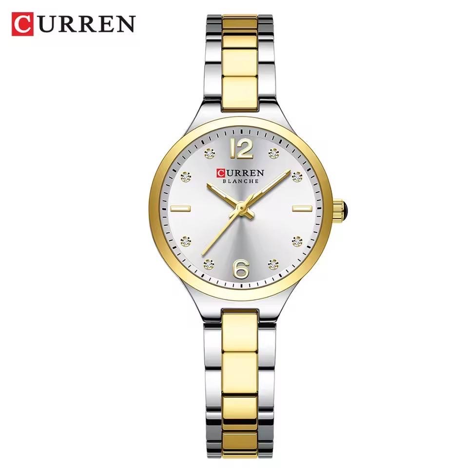 Curren 9105 Ladies Chain Watch- Silver Dial- Golden Bezel- Silver+Golden Chain- CR990CF_img_0