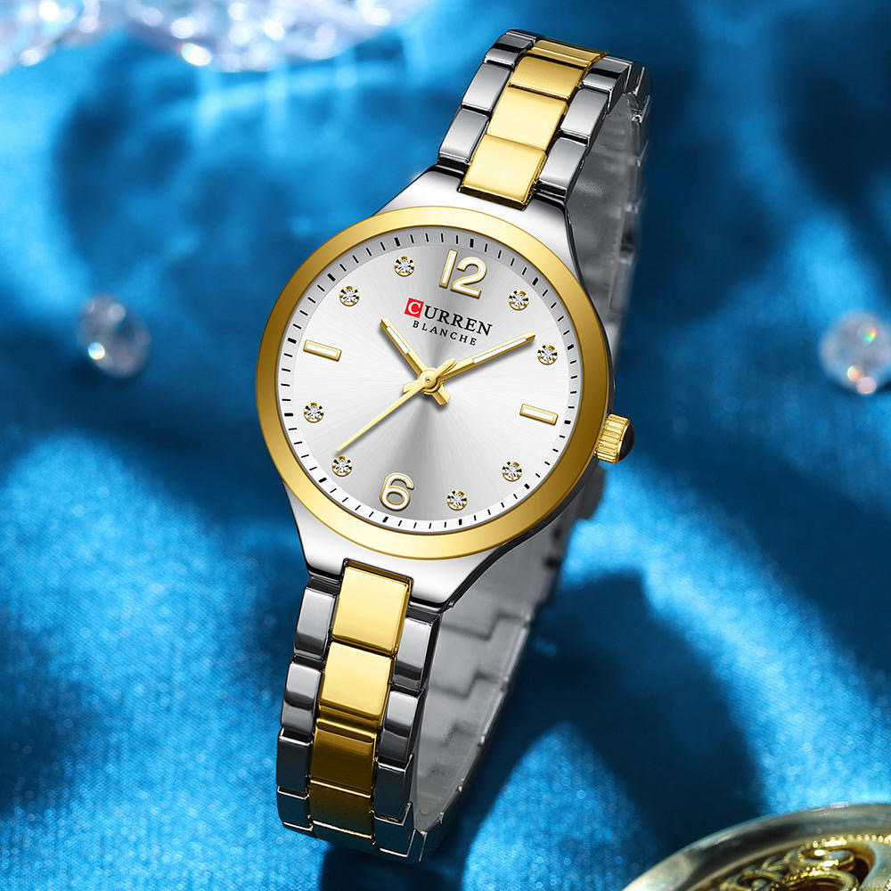 Curren 9105 Ladies Chain Watch- Silver Dial- Golden Bezel- Silver+Golden Chain- CR990CF_img_1