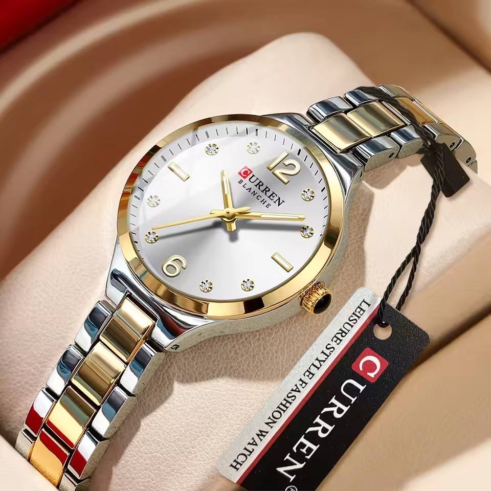 Curren 9105 Ladies Chain Watch- Silver Dial- Golden Bezel- Silver+Golden Chain- CR990CF_img_2