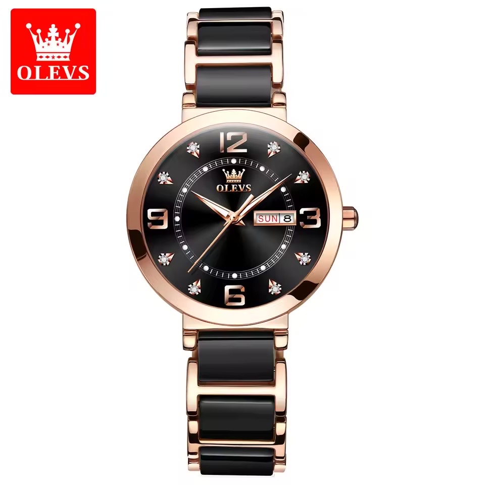 OLEVS 5005L Ladies Chain Watch- Black Dial- Rose Golden Bezel- Black+Rose Golden Chain- TF Code OL946CF_img_0