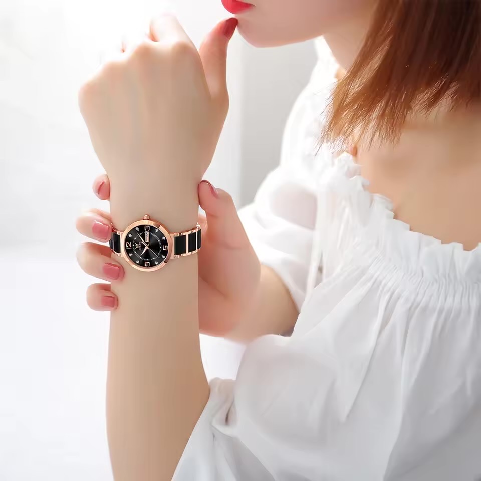 OLEVS 5005L Ladies Chain Watch- Black Dial- Rose Golden Bezel- Black+Rose Golden Chain- TF Code OL946CF_img_3