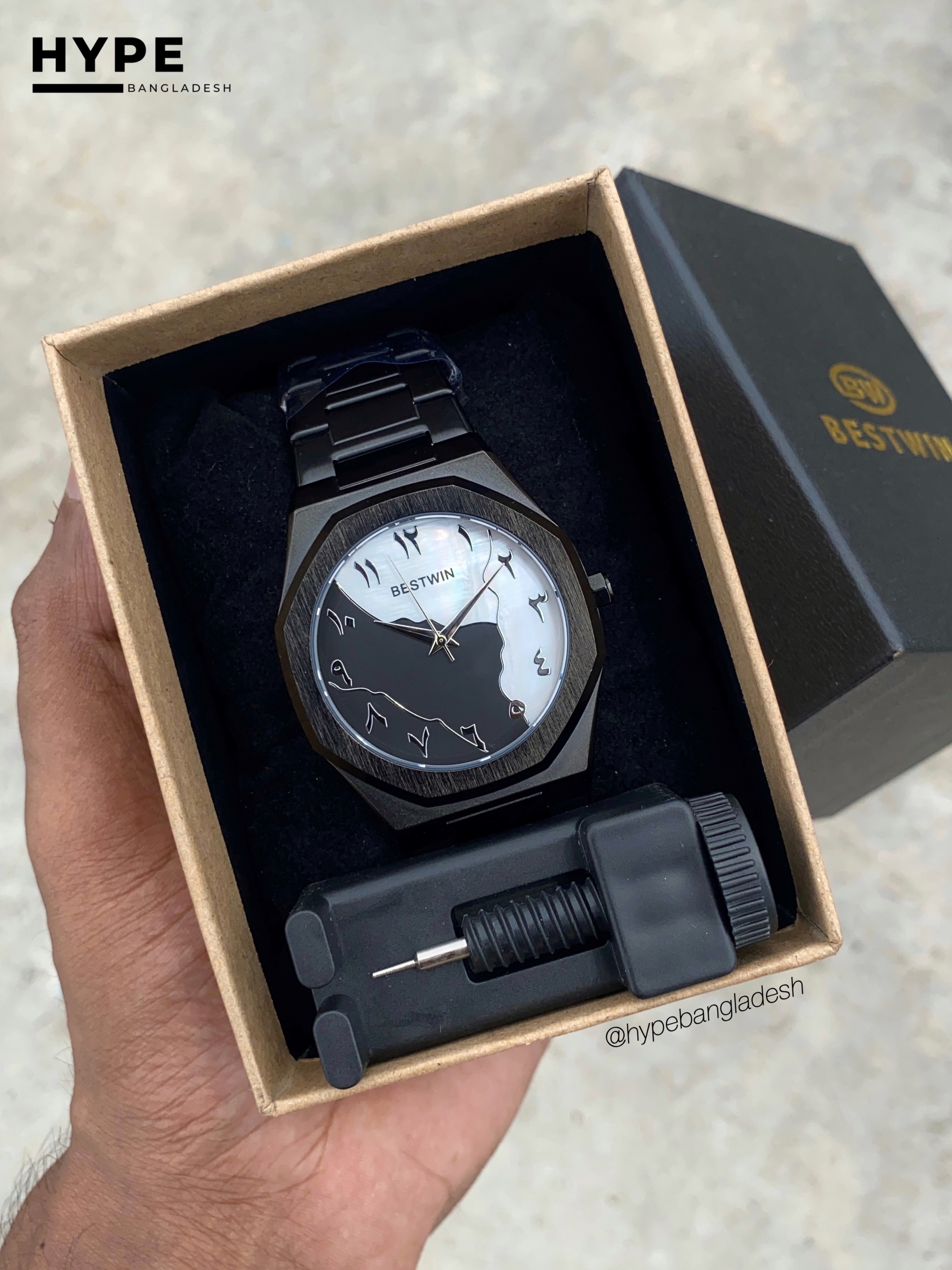 Black & White Arabic Dial Bestwin Stainless Steel Heavyweight Watch_img_3