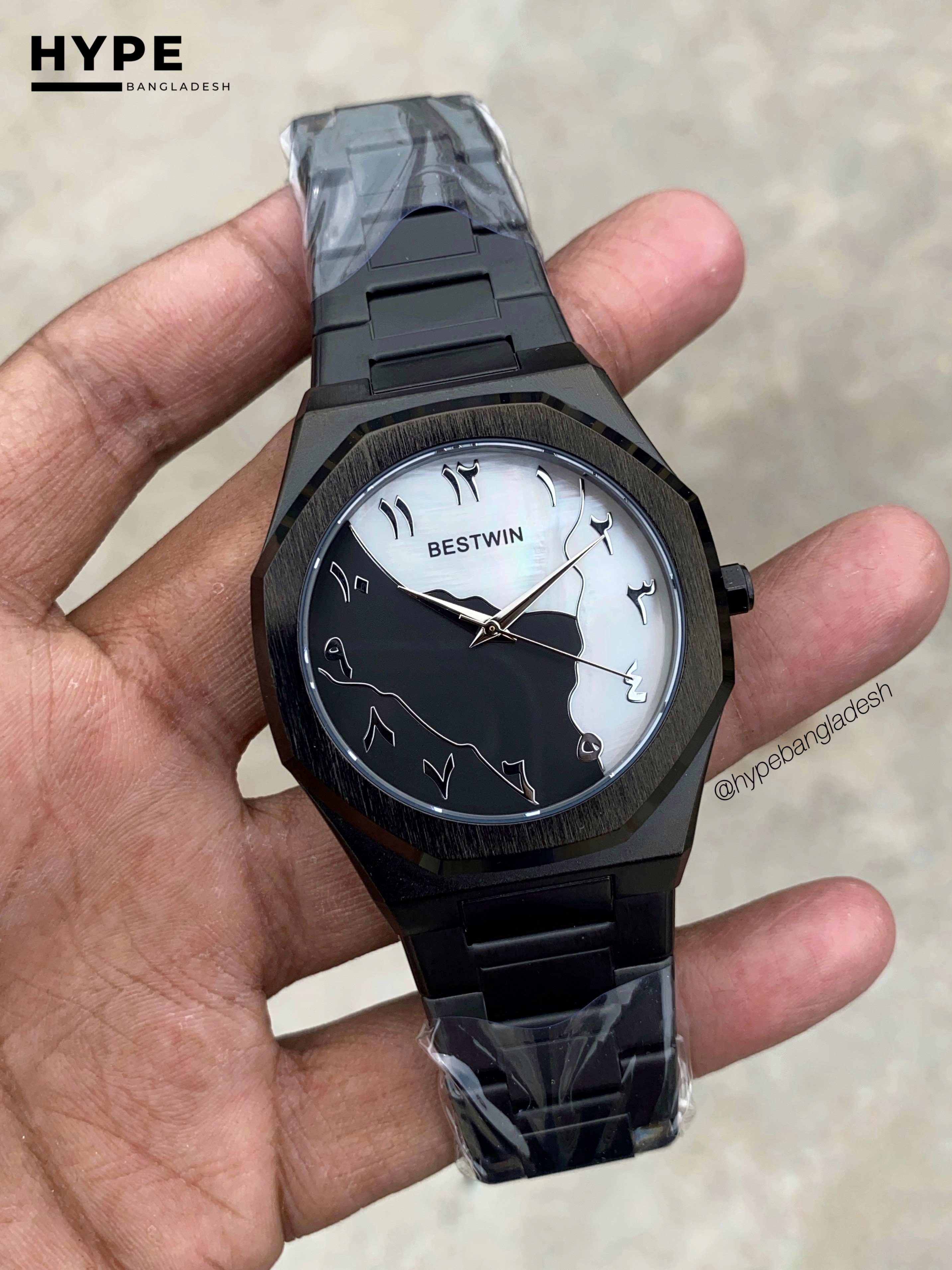 Black & White Arabic Dial Bestwin Stainless Steel Heavyweight Watch_img_4