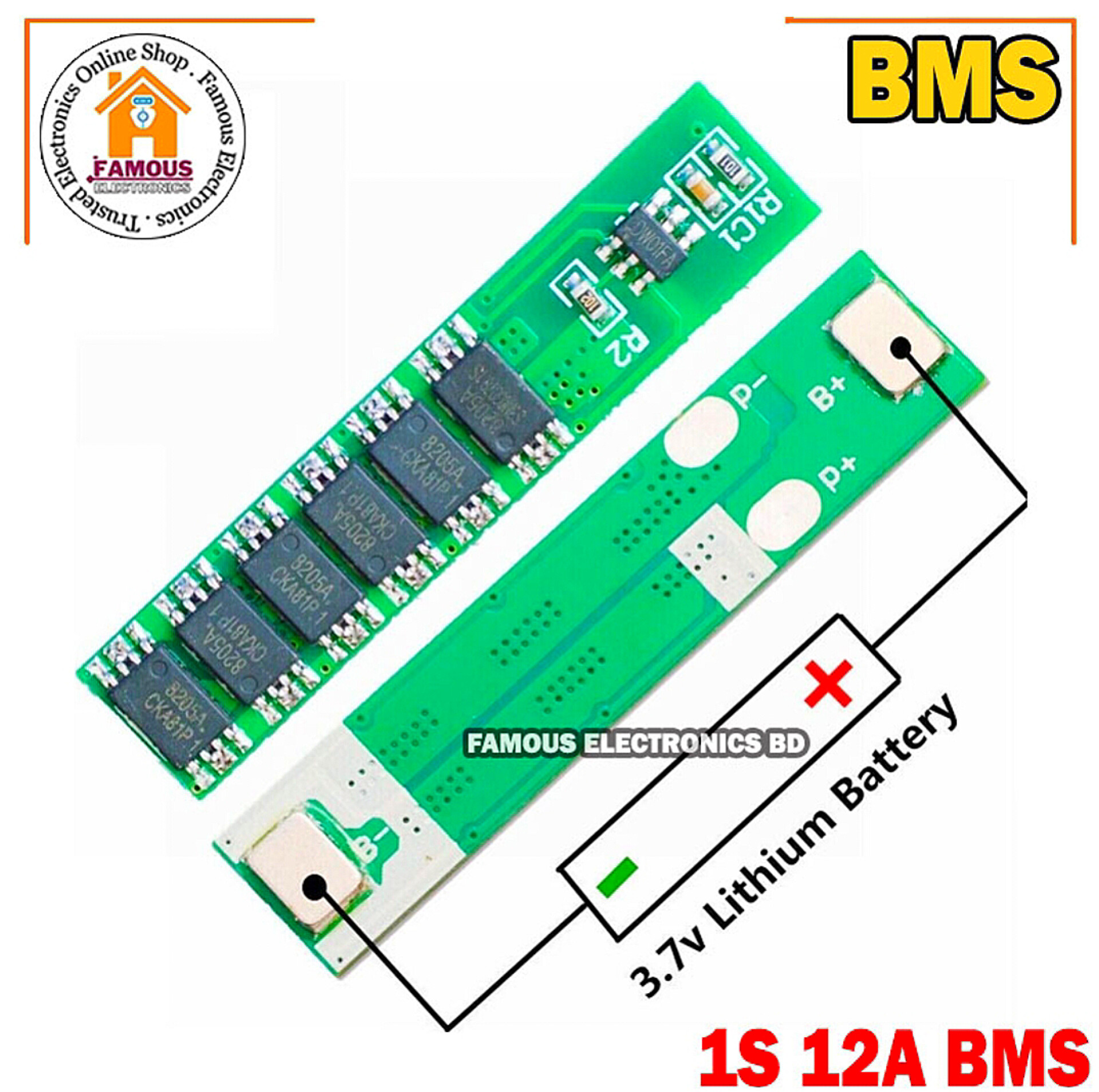 1S 18650 3.7V lithium battery protection board BMS 12A 6MOS_img_0