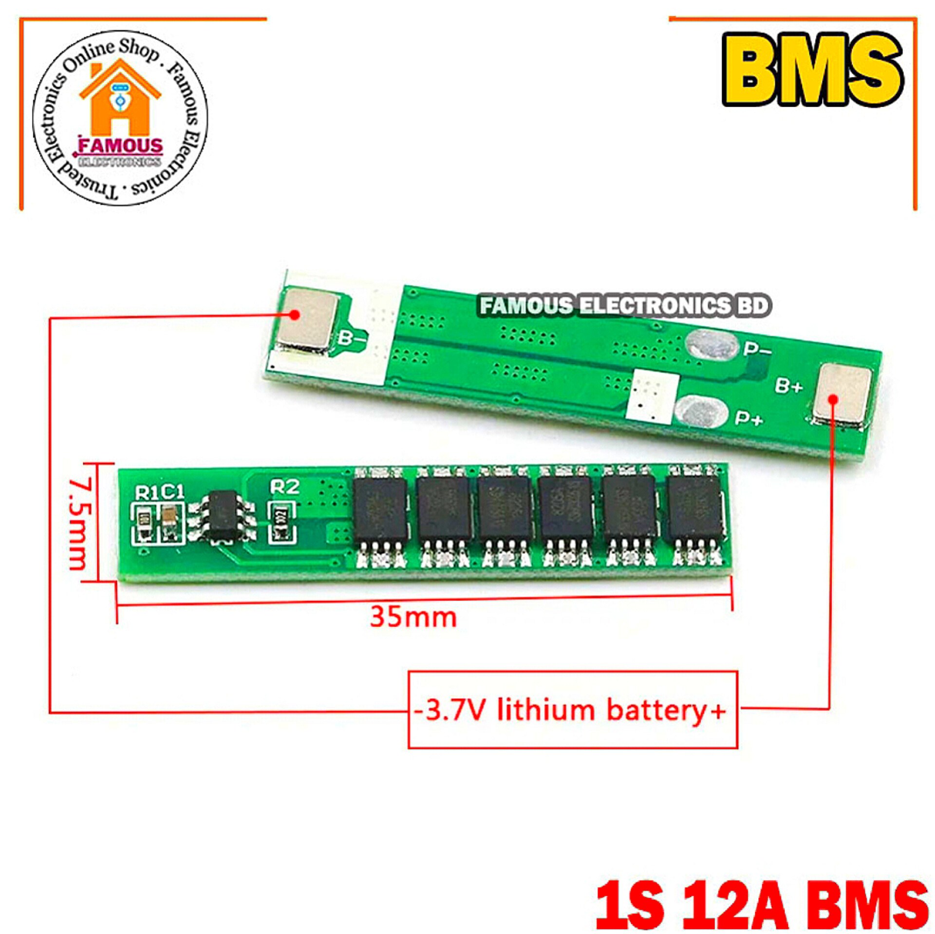 1S 18650 3.7V lithium battery protection board BMS 12A 6MOS_img_1