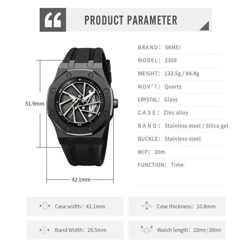 Skmei 2359 Quartz Analog Black Dial Silica Gel Strap Watch for Men_img_8