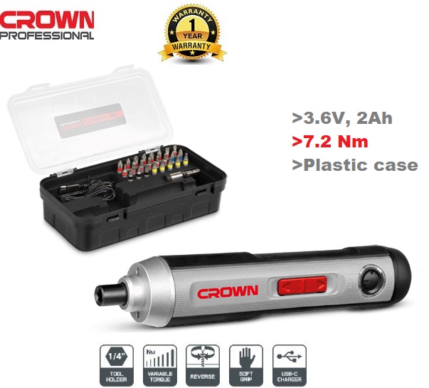 CROWN CT22033, Cordless Screwdrivers with 25pcs Bits Set, 3.6v, 2Ah; Model: CT22033_img_0