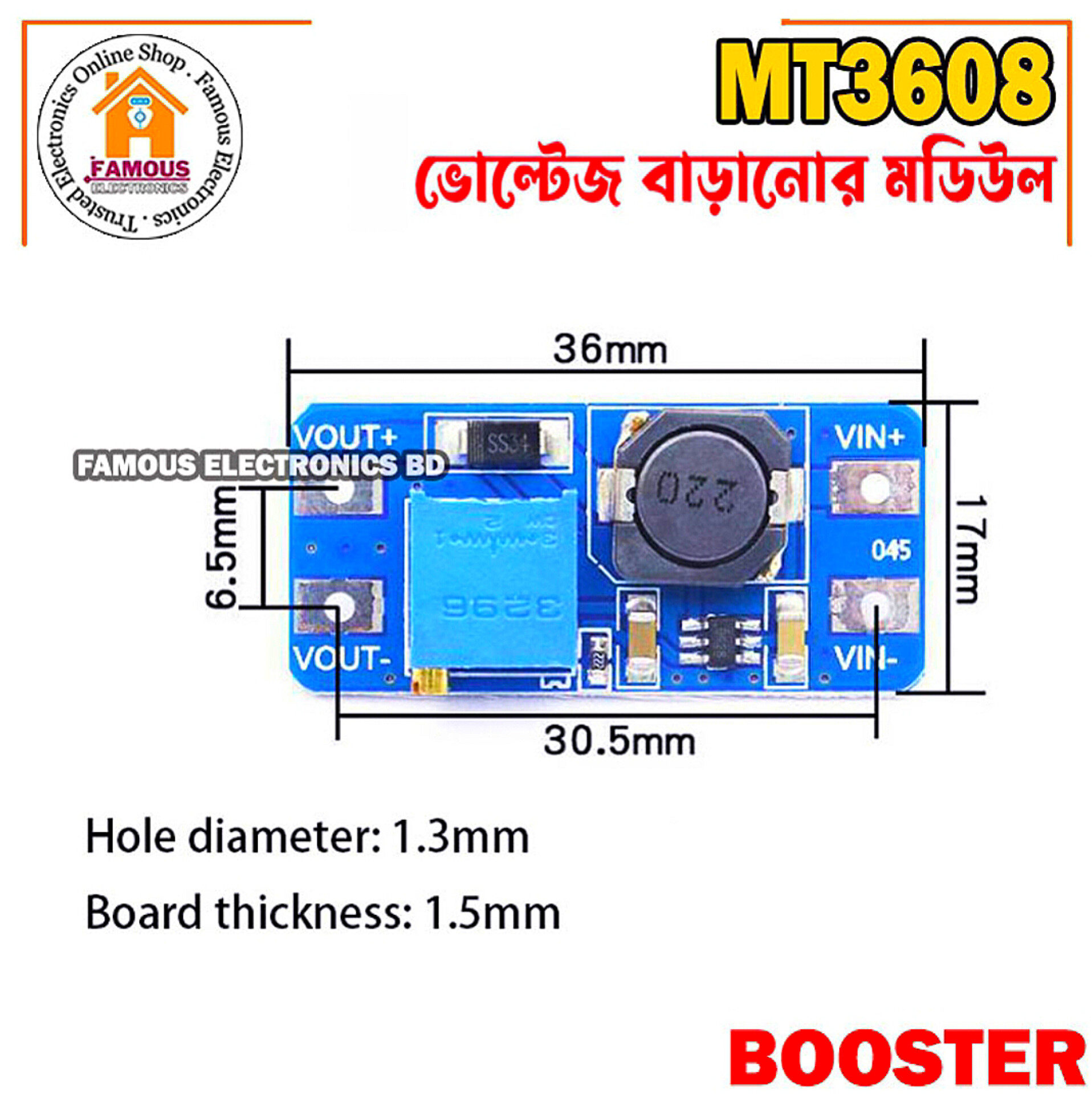 MT3608 2A DC-DC Voltage Step Up Boost Converter Module 2-24V Input_img_3