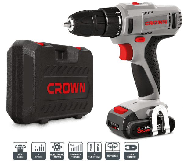 CROWN CT21052LH, Professional Cordless Drill/Screwdriver, 12V, 1.5Ah, 10mm, 25N.m; With 2pcs Battery & Charger; Model: CT21052LH_img_1