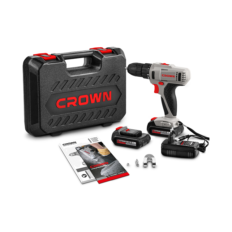 CROWN CT21052LH, Professional Cordless Drill/Screwdriver, 12V, 1.5Ah, 10mm, 25N.m; With 2pcs Battery & Charger; Model: CT21052LH_img_0