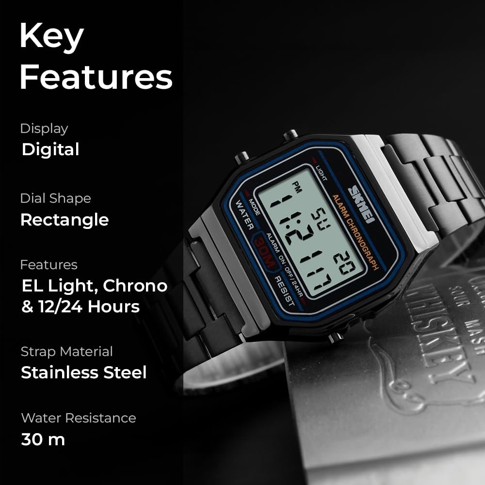 SKMEl 1123 Unisex  Vintage SeriesDigital Stainless Steel Watch_img_4