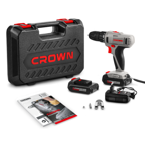 CROWN CT21055L, Professional 14.4V Cordless Drill/Screwdriver with 2pcs Battery & Charger, 14.4V, 1.5Ah, 10mm, 28N.m; CT21055L-1.5 BMC