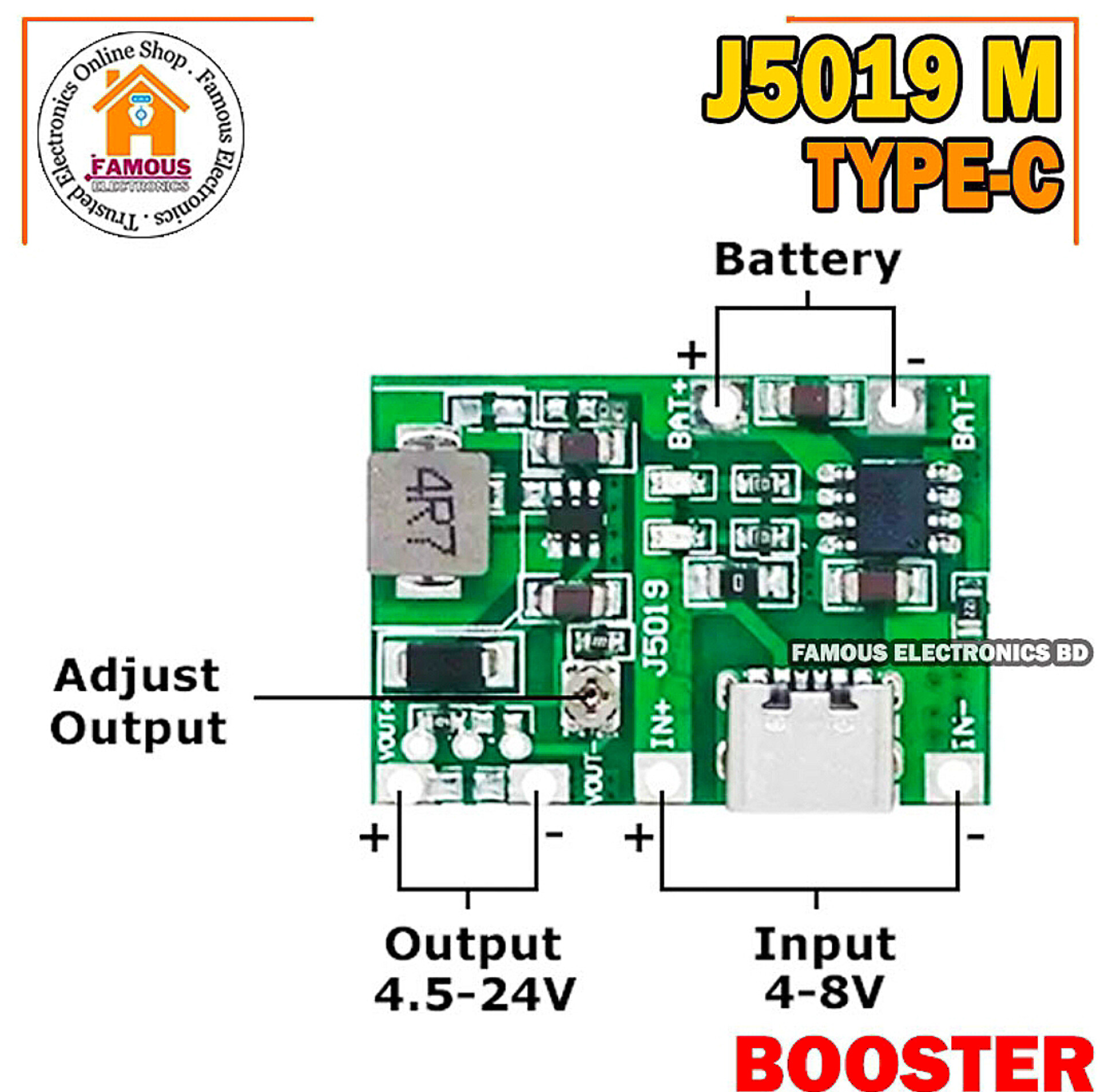 J5019 TYPE-C Li-ion 3.7/4.2 Volt Battery Charger Board + DC-DC Step Up and Down Boost Module_img_6