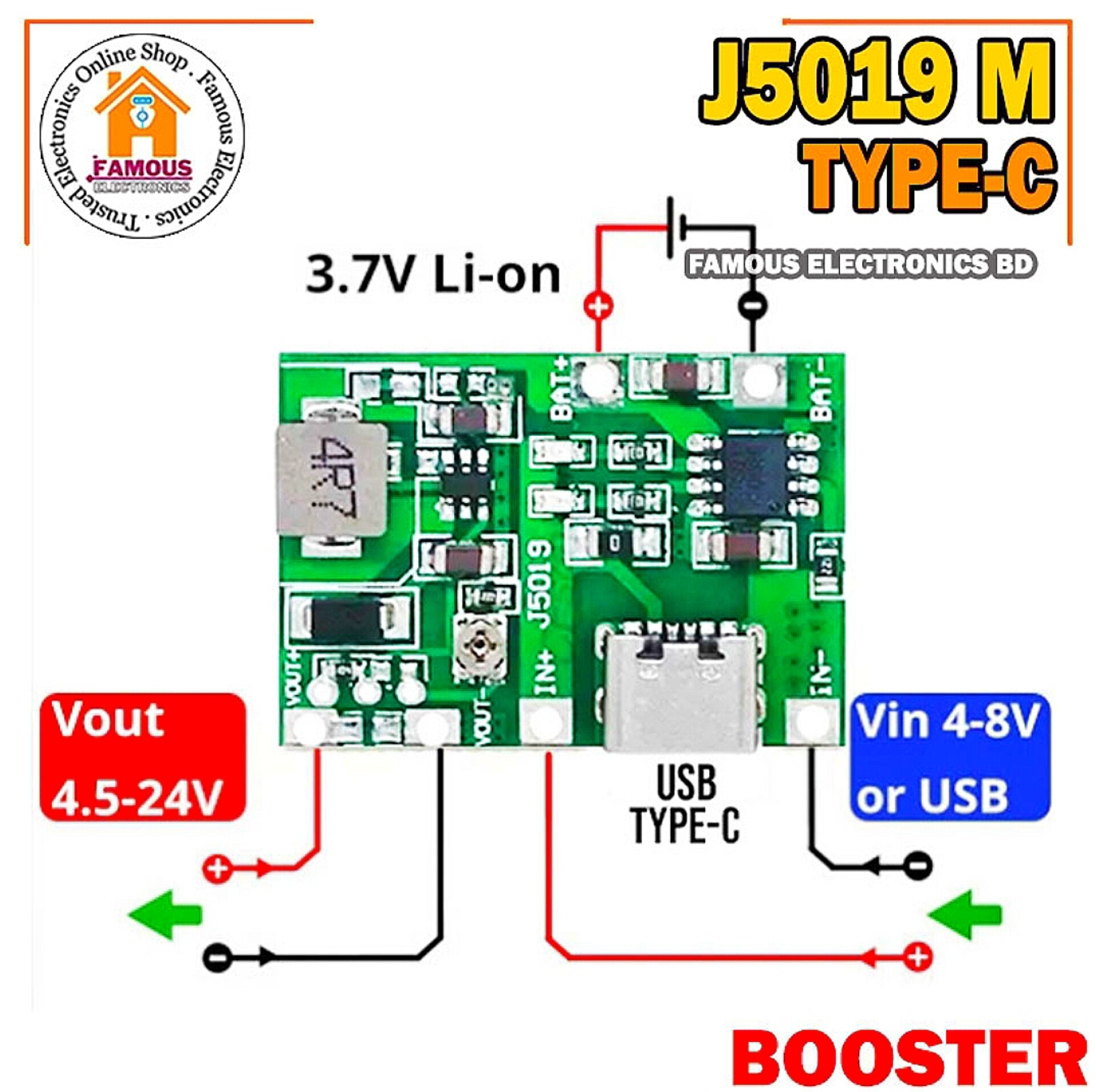 J5019 TYPE-C Li-ion 3.7/4.2 Volt Battery Charger Board + DC-DC Step Up and Down Boost Module_img_1