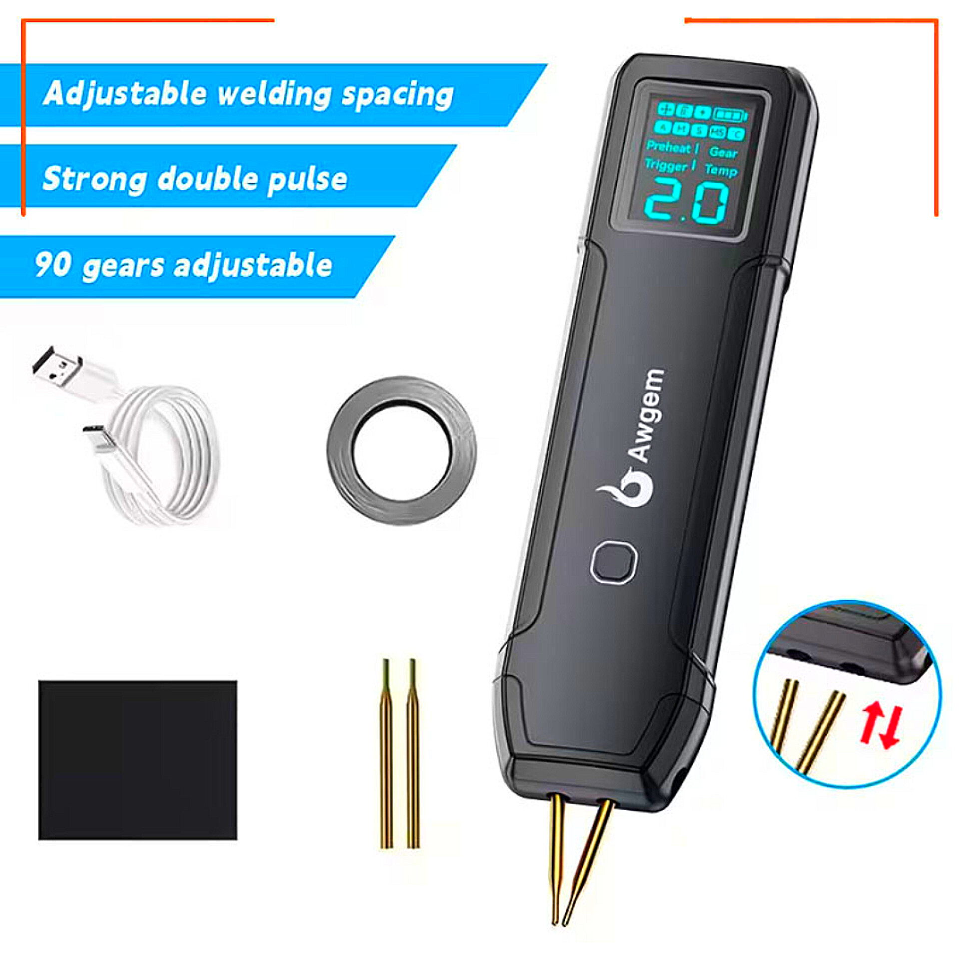 Awgem SH2 Portable Mini Spot Welder Adjustable Spot Welding Machine for Lithium Battery_img_3