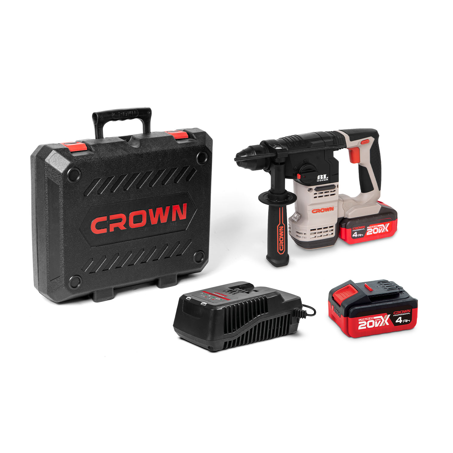 CROWN,CT28001HX,20V Professional Cordless Brushless Rotary Hammer with battery & Charger, 4.0Ah, 20mm; CT28001HX-4 BMC_img_2