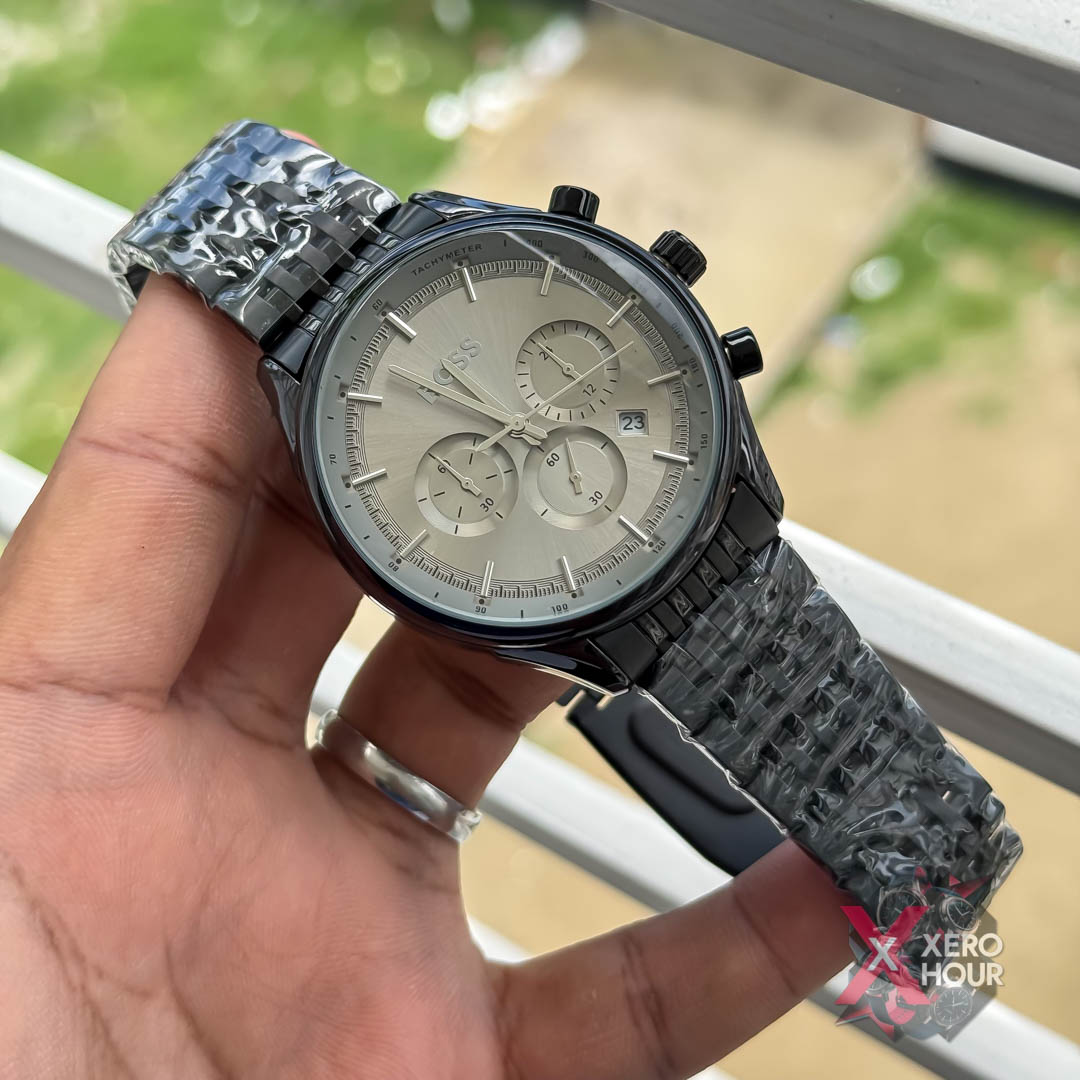 Hugo Boss Chronograph | Single Tone Full Black  Grey dial_img_4