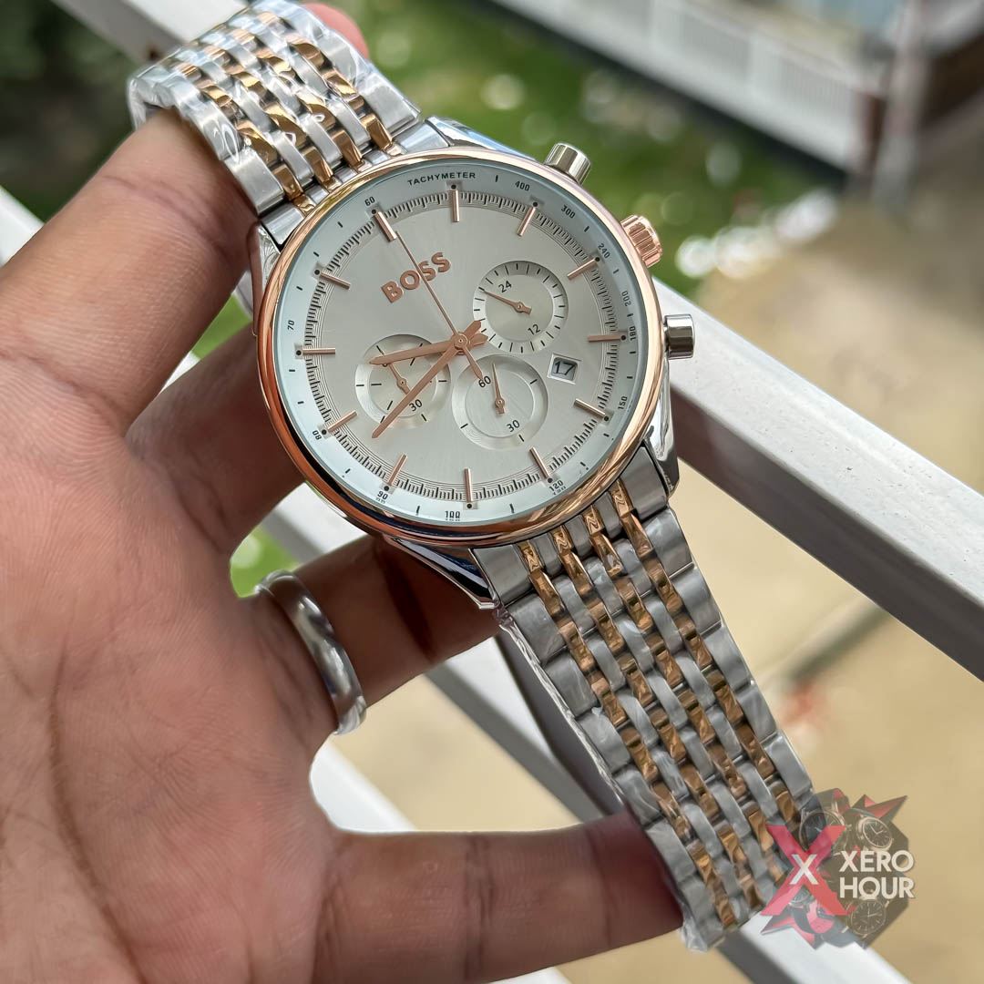 Hugo Boss Chronograph |Dual Tone Rose Gold Tone White Dial