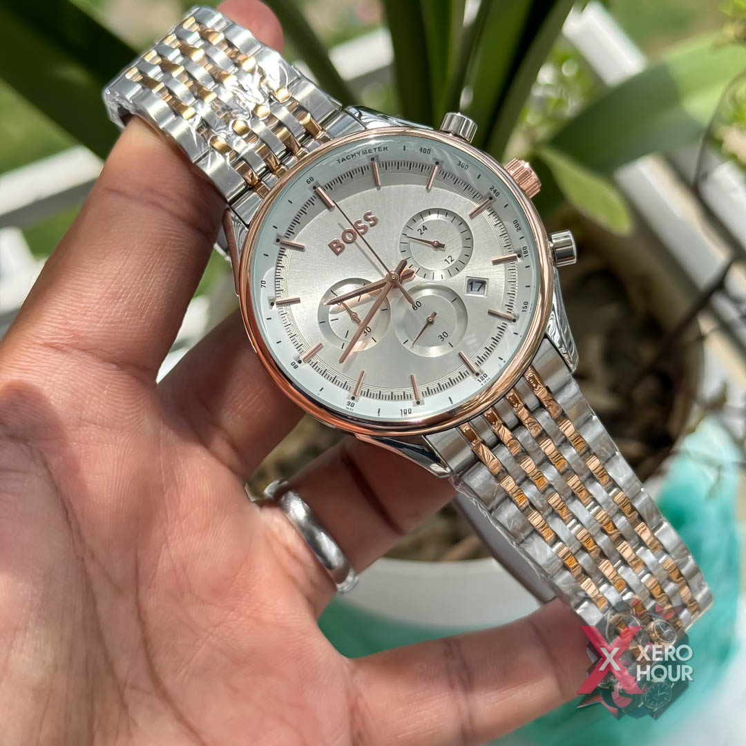 Hugo Boss Chronograph |Dual Tone Rose Gold Tone White Dial_img_1
