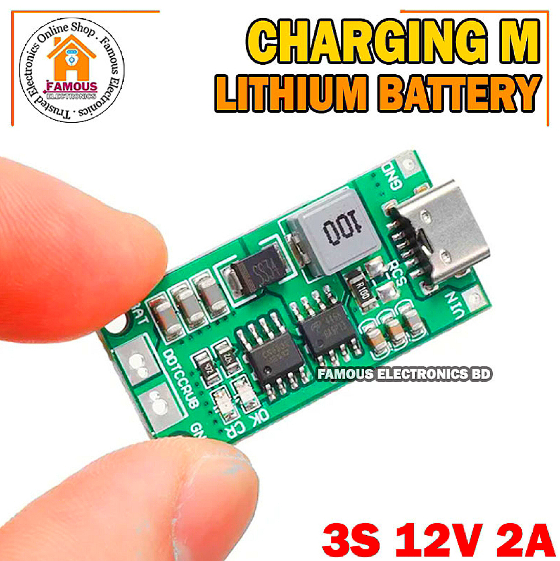 Multi-Cell 3S 2A Type-C To 12.6V Step-Up Boost Lipo- Polymer Li-Ion Charger 11.1V 18650 Lithium Battery