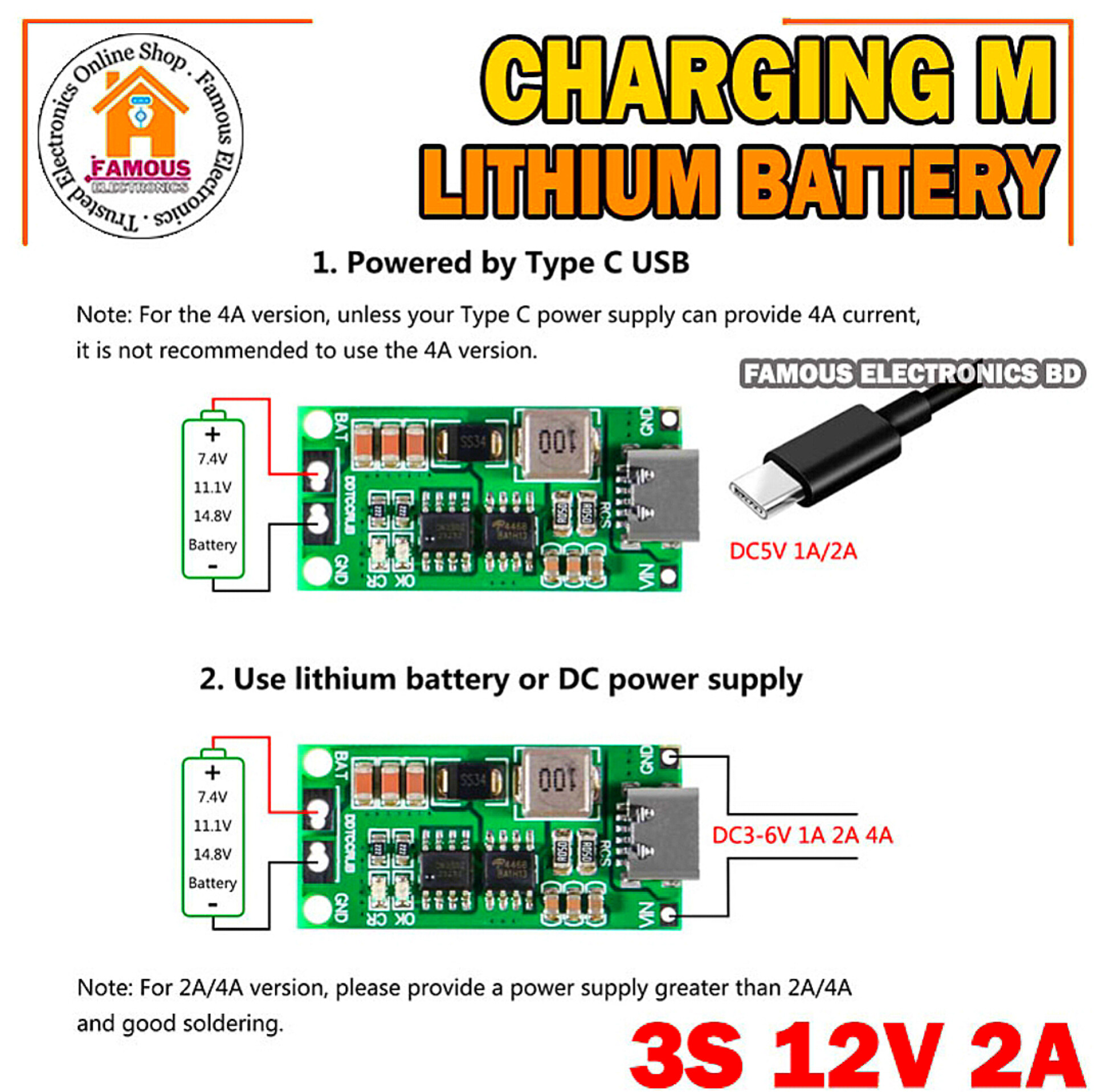 Multi-Cell 3S 2A Type-C To 12.6V Step-Up Boost Lipo- Polymer Li-Ion Charger 11.1V 18650 Lithium Battery_img_5