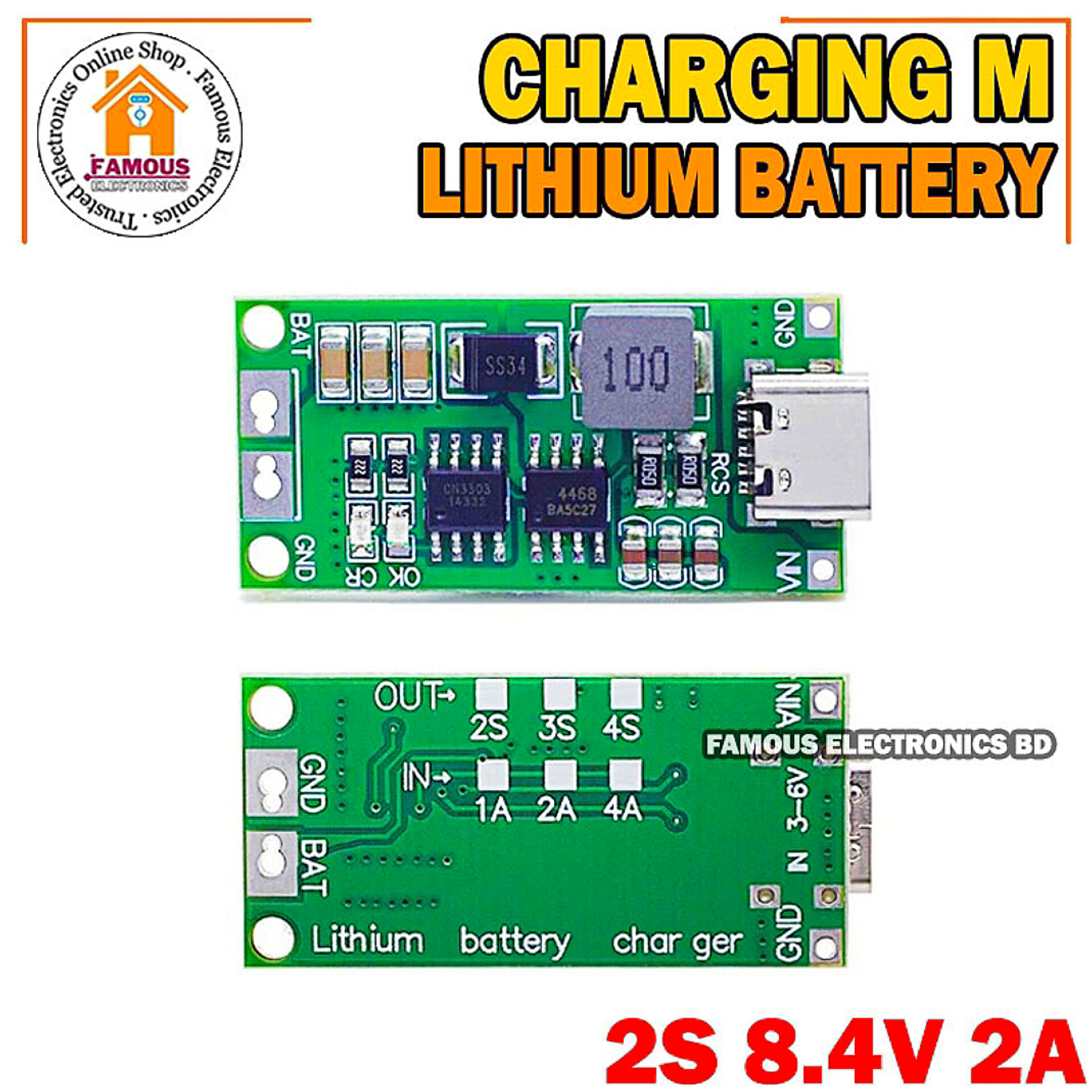 Multi-Cell 2S 2A Type-C To 8.4V Step-Up Boost Lipo- Polymer Li-Ion Charger 7.4V 18650 Lithium Battery