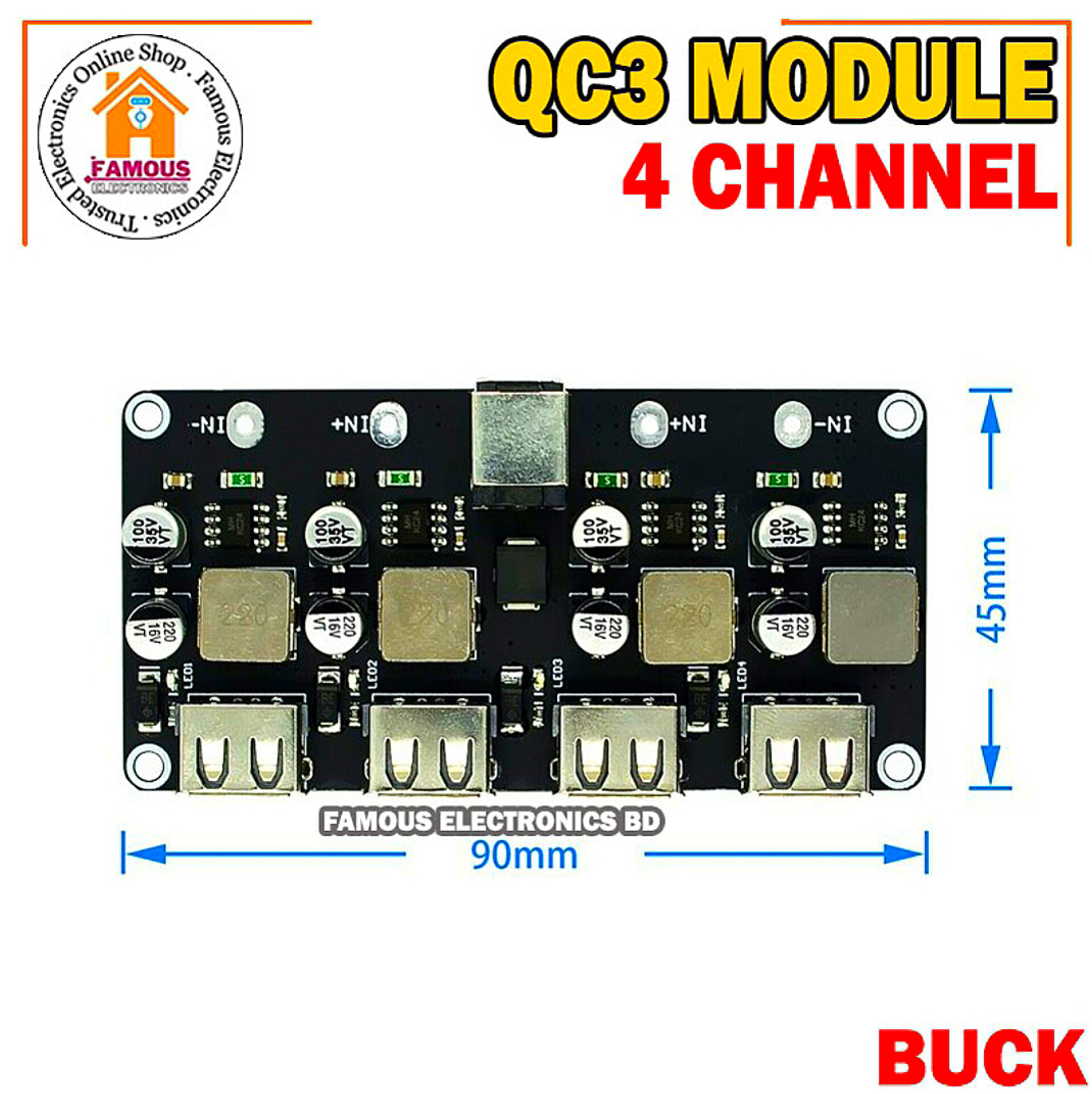 USB 4Channel QC3.0 QC2.0 DC-DC Buck Converter Charging Step Down Module 6-32V 9V 12V 24V to Fast Quick Charger Circuit Board 5V_img_5
