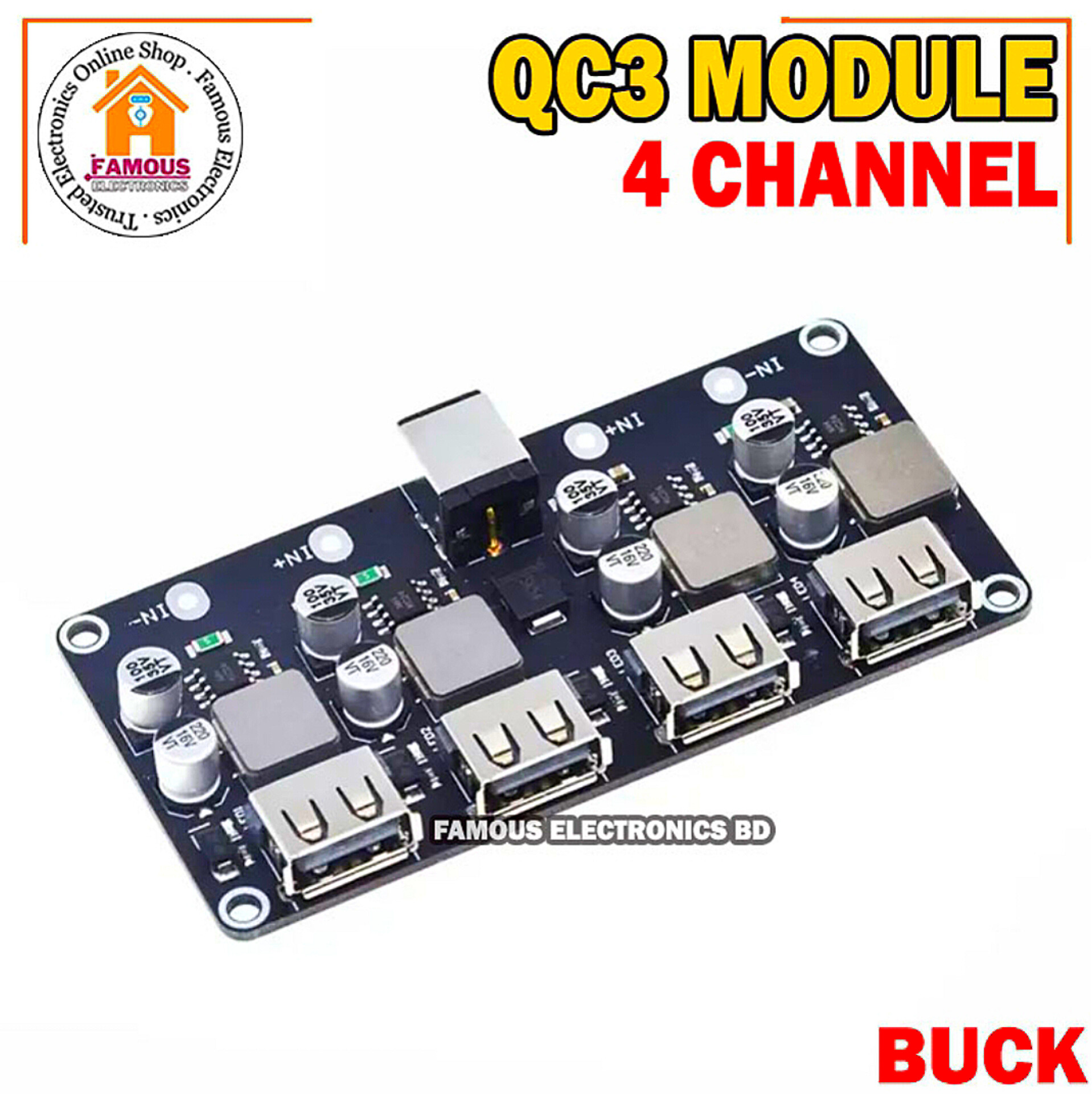 USB 4Channel QC3.0 QC2.0 DC-DC Buck Converter Charging Step Down Module 6-32V 9V 12V 24V to Fast Quick Charger Circuit Board 5V