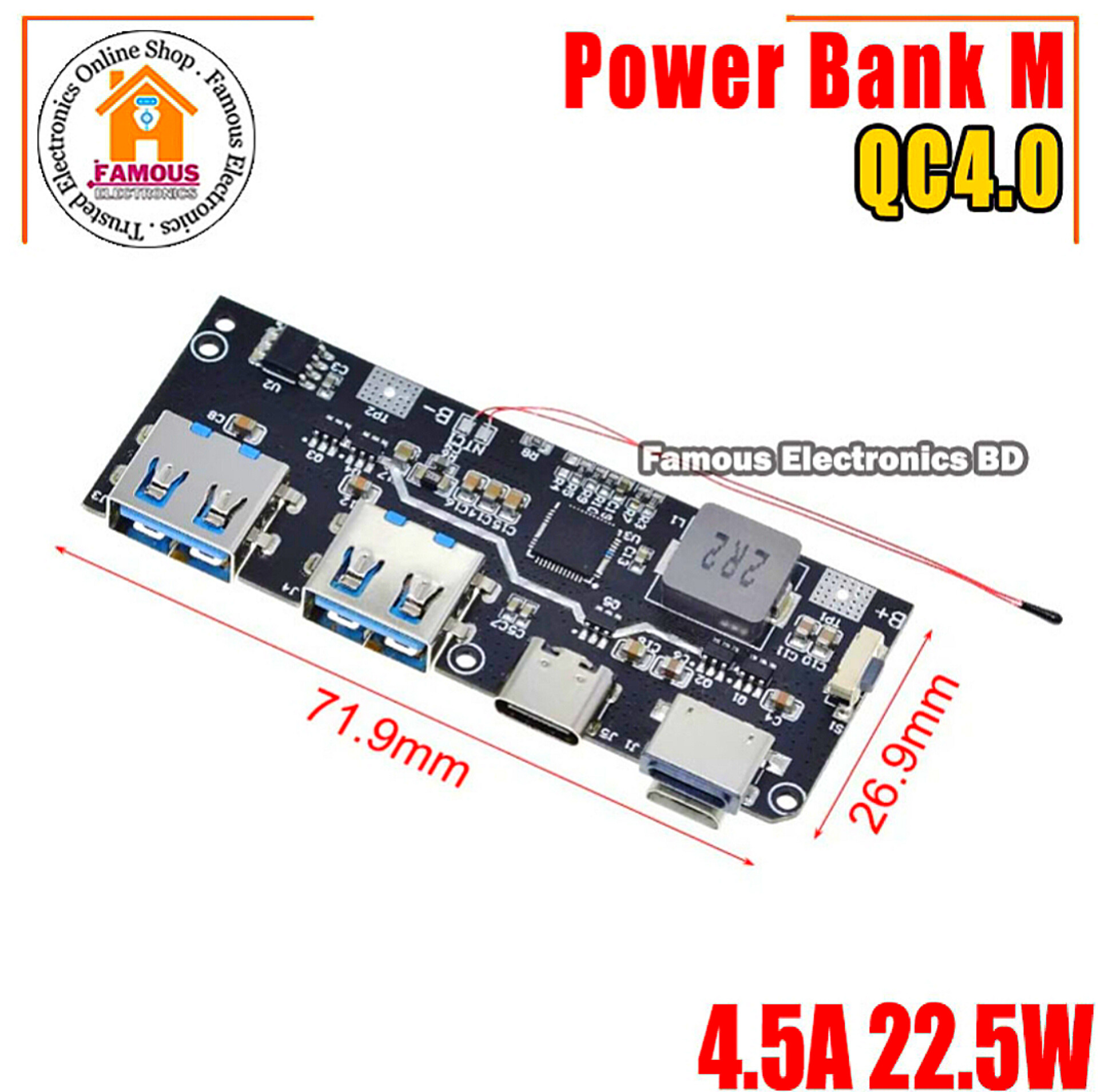 QC4.0 QC3.0 LED Dual USB 5V 4.5A 22.5W Micro/Type-C USB Mobile Power Bank 18650 Charging Module Temperature / Circuit Protection_img_6