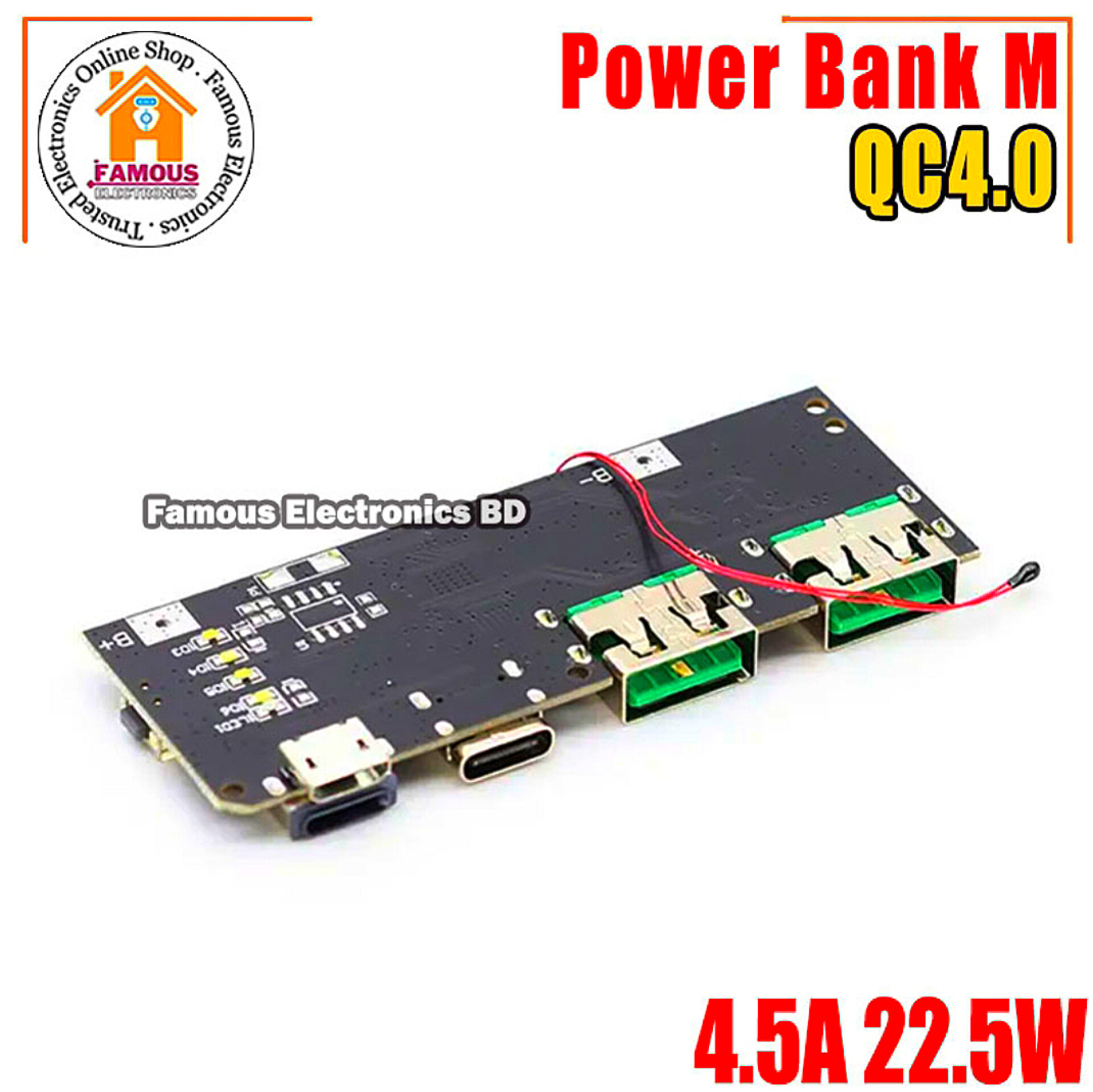 QC4.0 QC3.0 LED Dual USB 5V 4.5A 22.5W Micro/Type-C USB Mobile Power Bank 18650 Charging Module Temperature / Circuit Protection_img_1