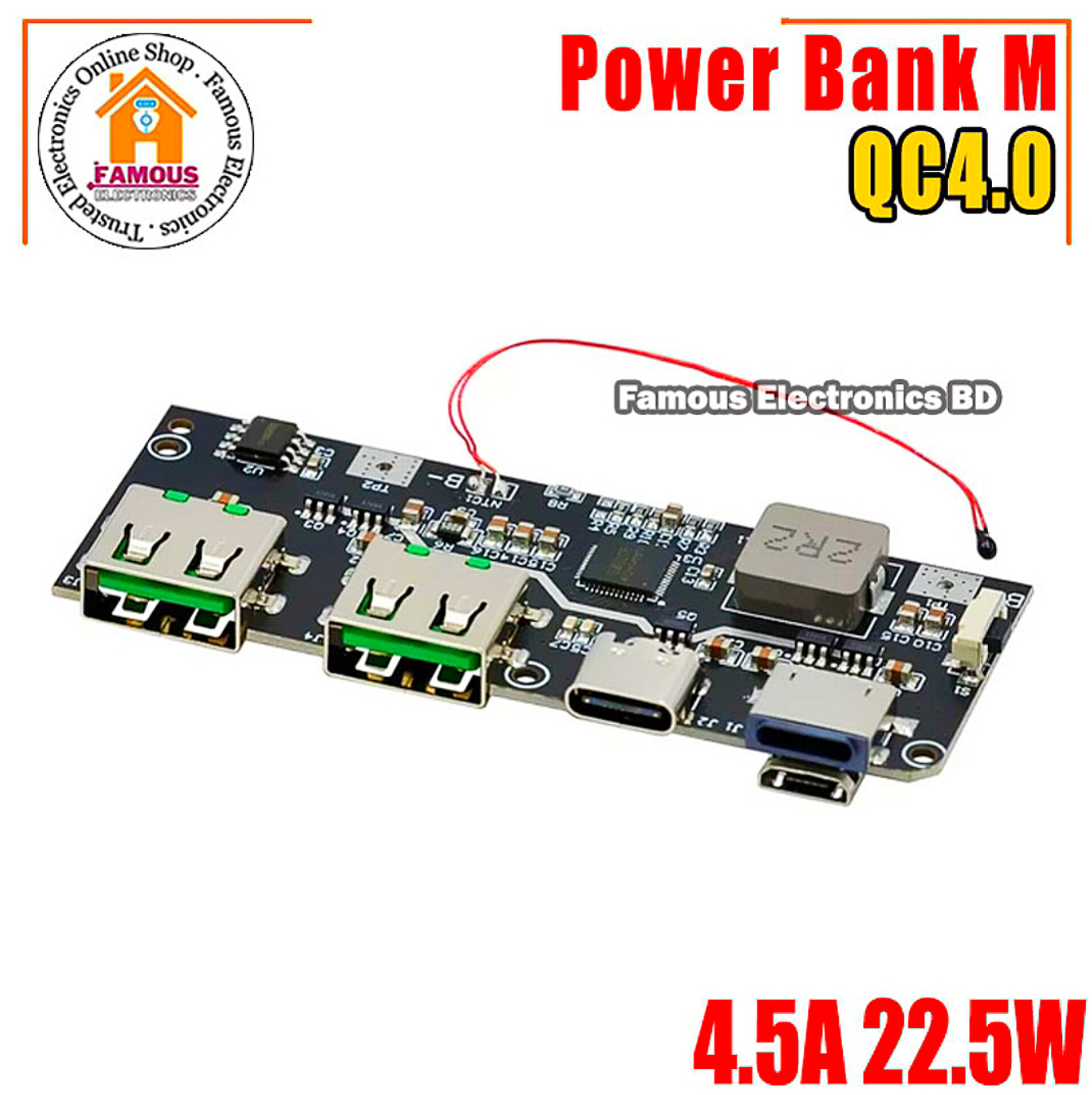 QC4.0 QC3.0 LED Dual USB 5V 4.5A 22.5W Micro/Type-C USB Mobile Power Bank 18650 Charging Module Temperature / Circuit Protection_img_3