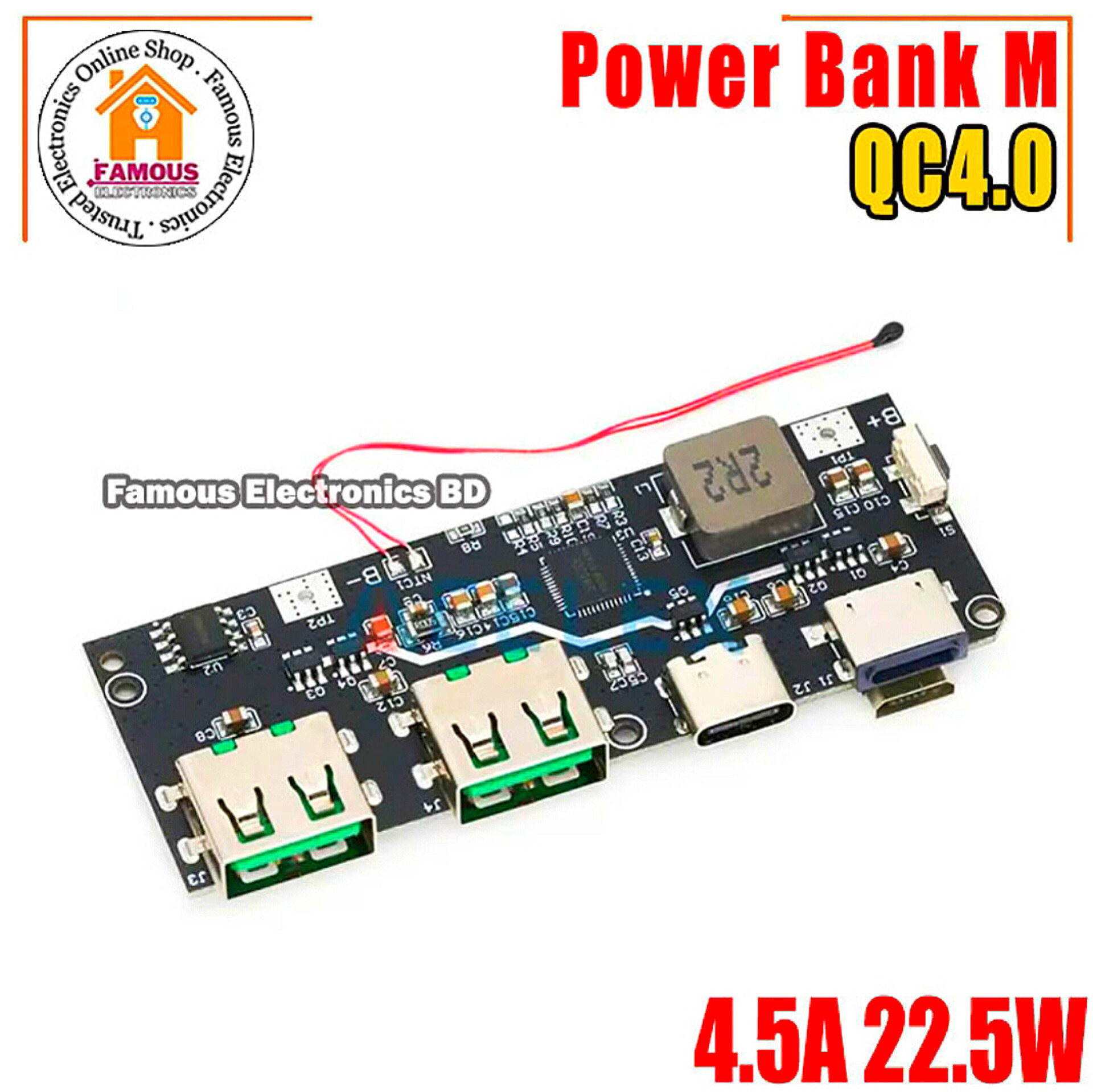 QC4.0 QC3.0 LED Dual USB 5V 4.5A 22.5W Micro/Type-C USB Mobile Power Bank 18650 Charging Module Temperature / Circuit Protection_img_0