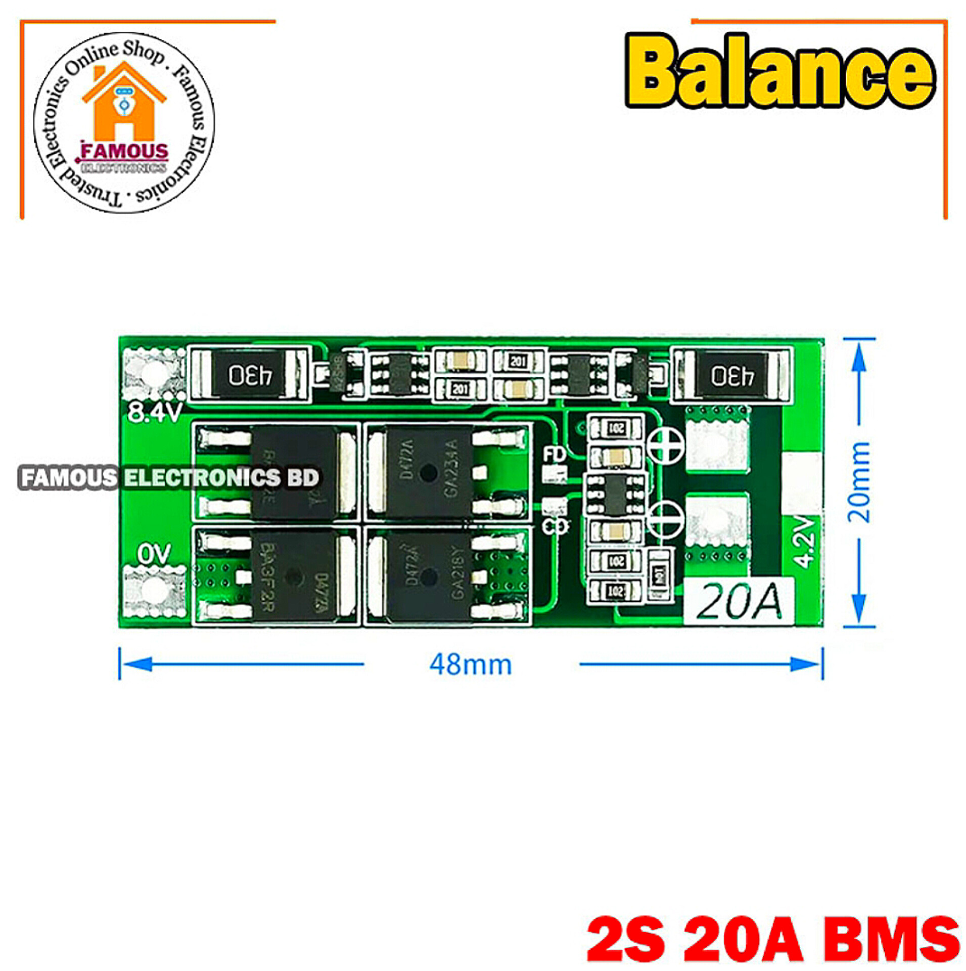 2S BMS 20A Circuit Module 8.4v Li-Ion Battery Protection Board-Balance_img_5