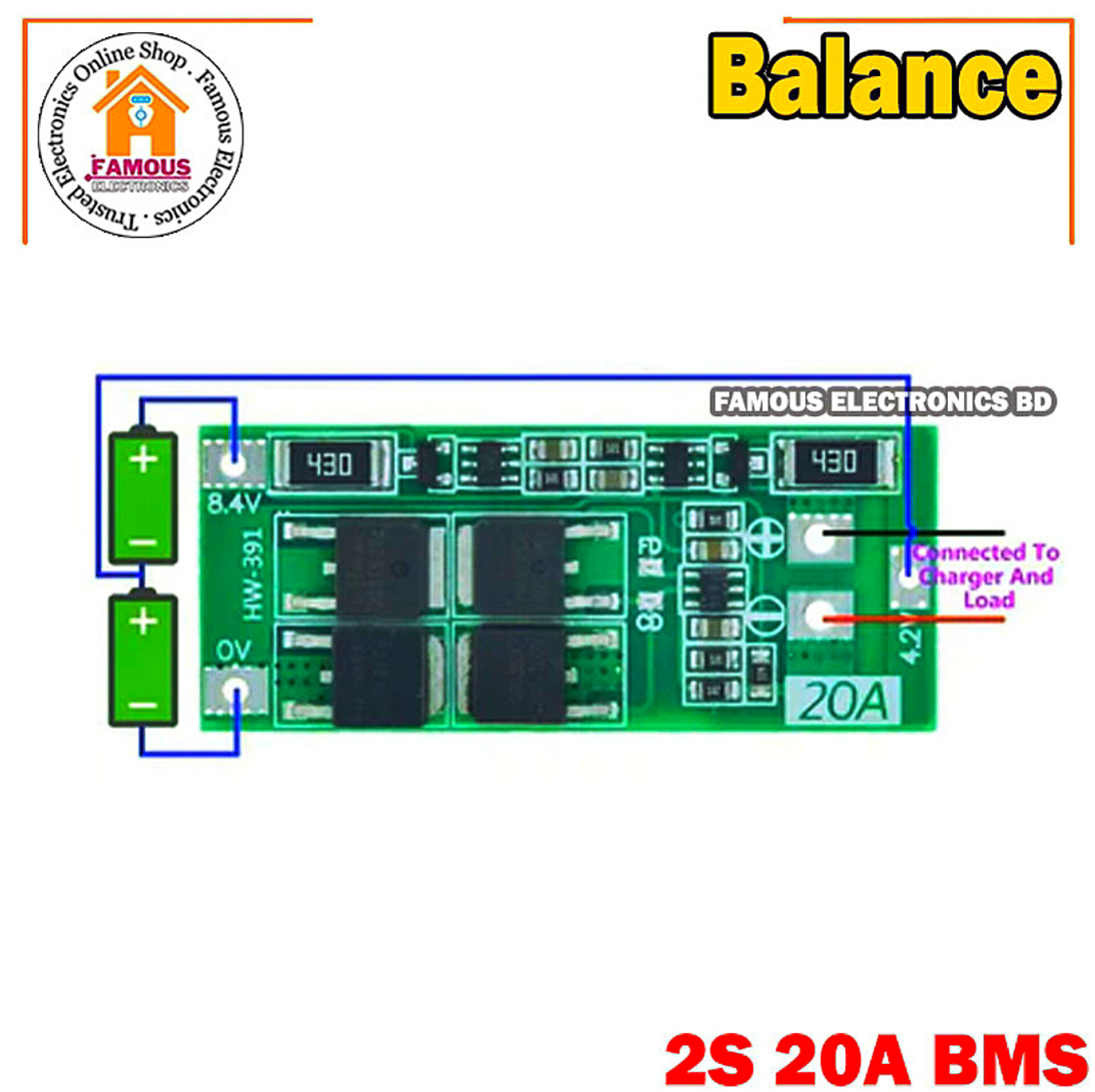2S BMS 20A Circuit Module 8.4v Li-Ion Battery Protection Board-Balance_img_3