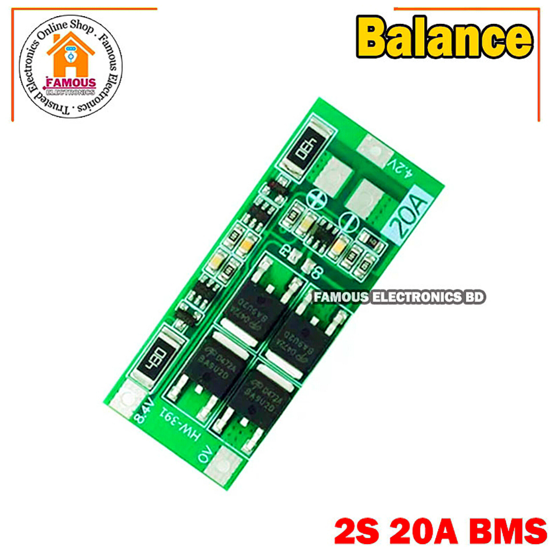 2S BMS 20A Circuit Module 8.4v Li-Ion Battery Protection Board-Balance_img_1