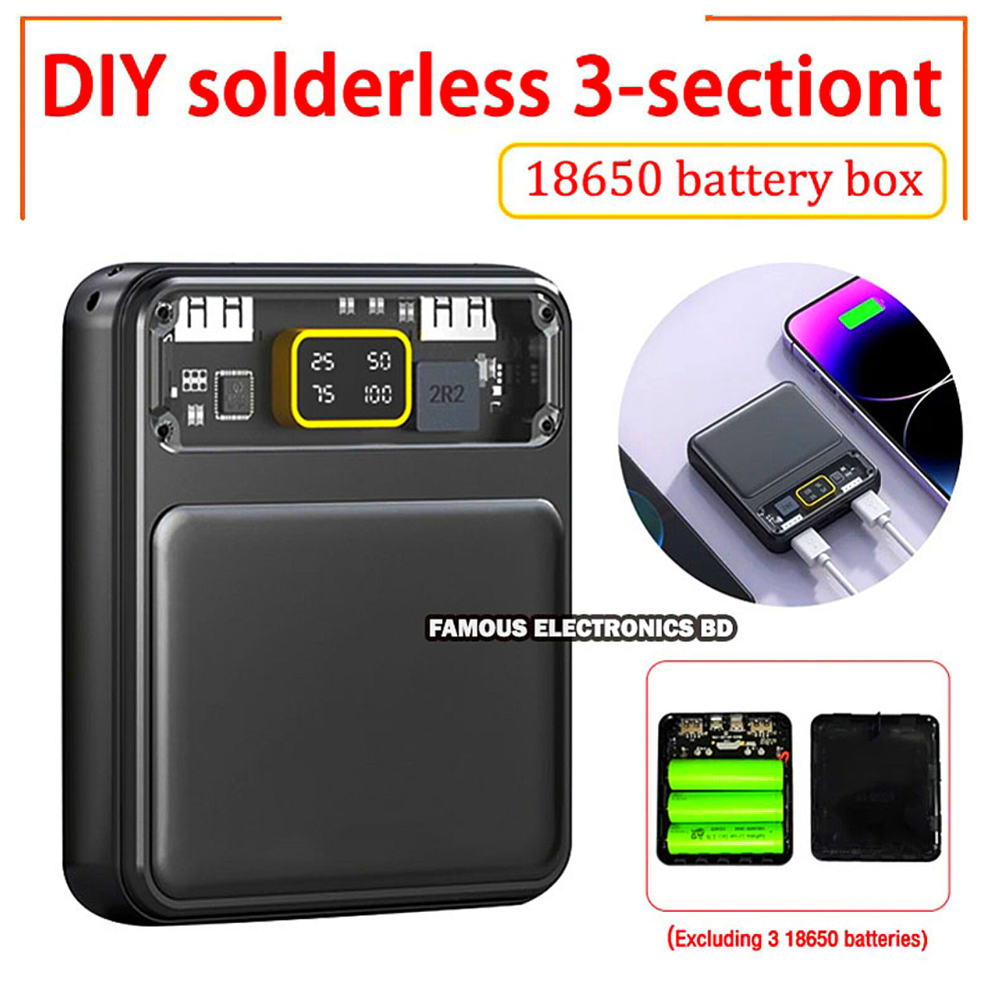 3*18650 Battery Holder Dual USB Power Bank Battery Box Mobile Phone Charger DIY Shell Case Charging Storage Case For SmartPhones_img_2