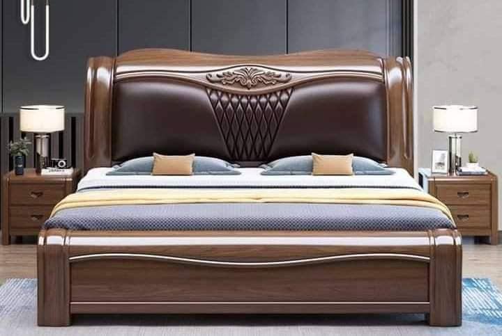 Luxury Wooden Full Box Bed with Padded Headboard | Solid Wood Bed BD | WCF-Code-BD-608_img_0